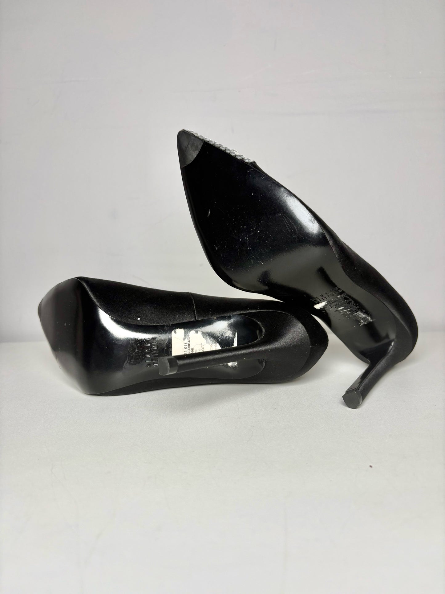 W Shoe Size 8.5 Stuart Weitzman Black Satin Pre-owned Heels