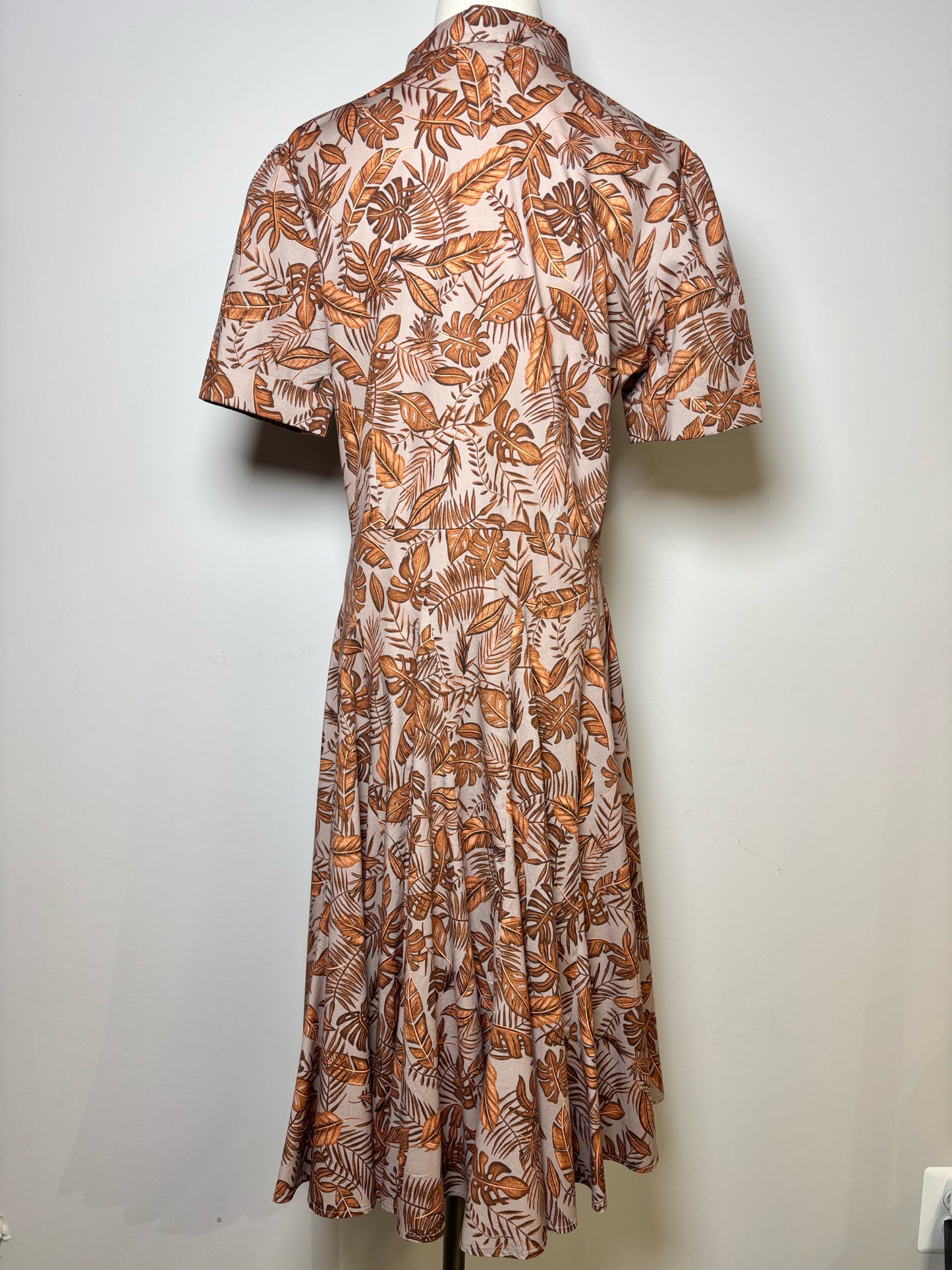 Women Size 12 Purotatto Taupe, Copper Floral Print Cotton, Elastane Dress
