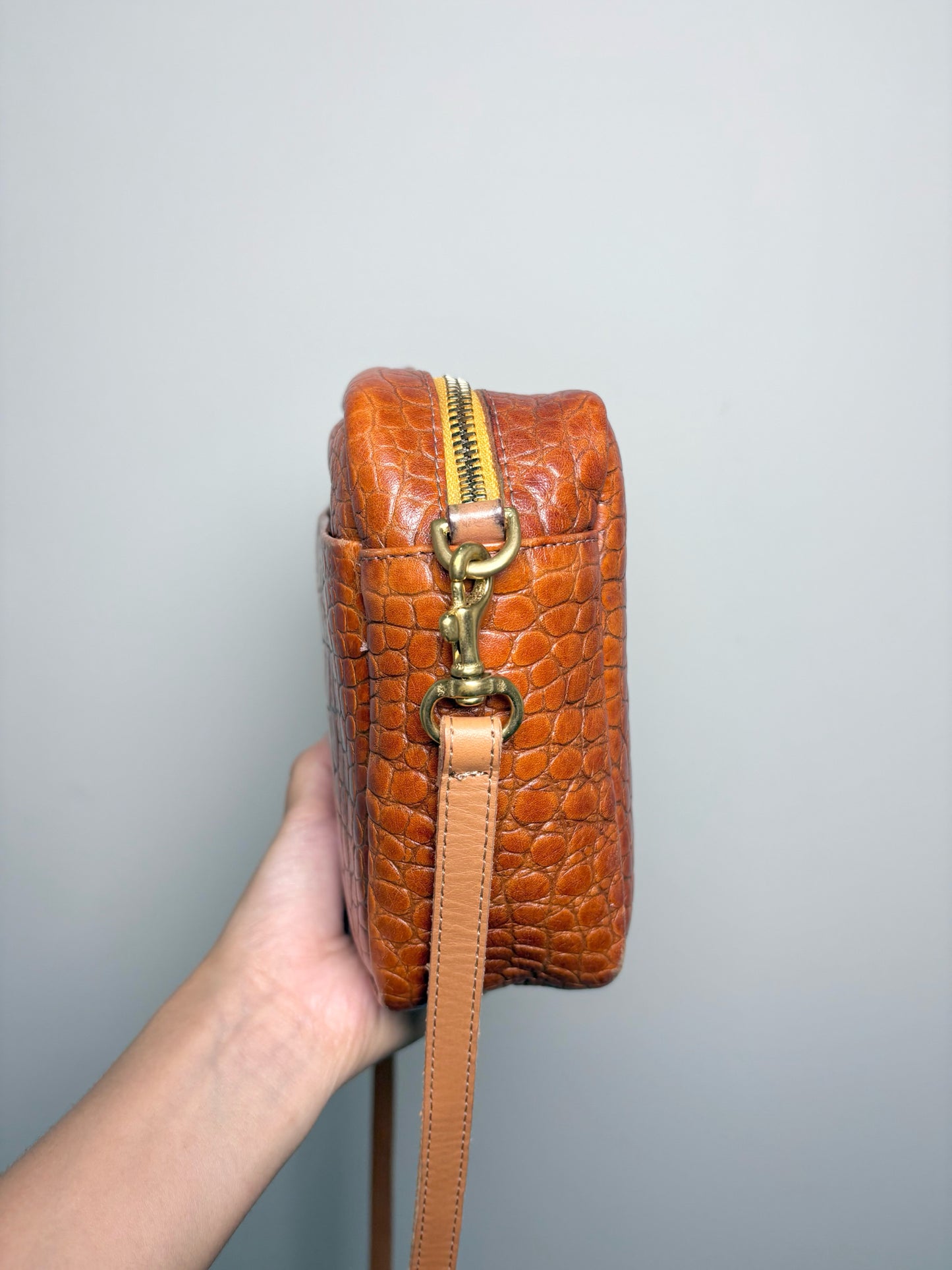Leather Clare V. Croc Embossed Leather Pre-owned Cognac Small Purse