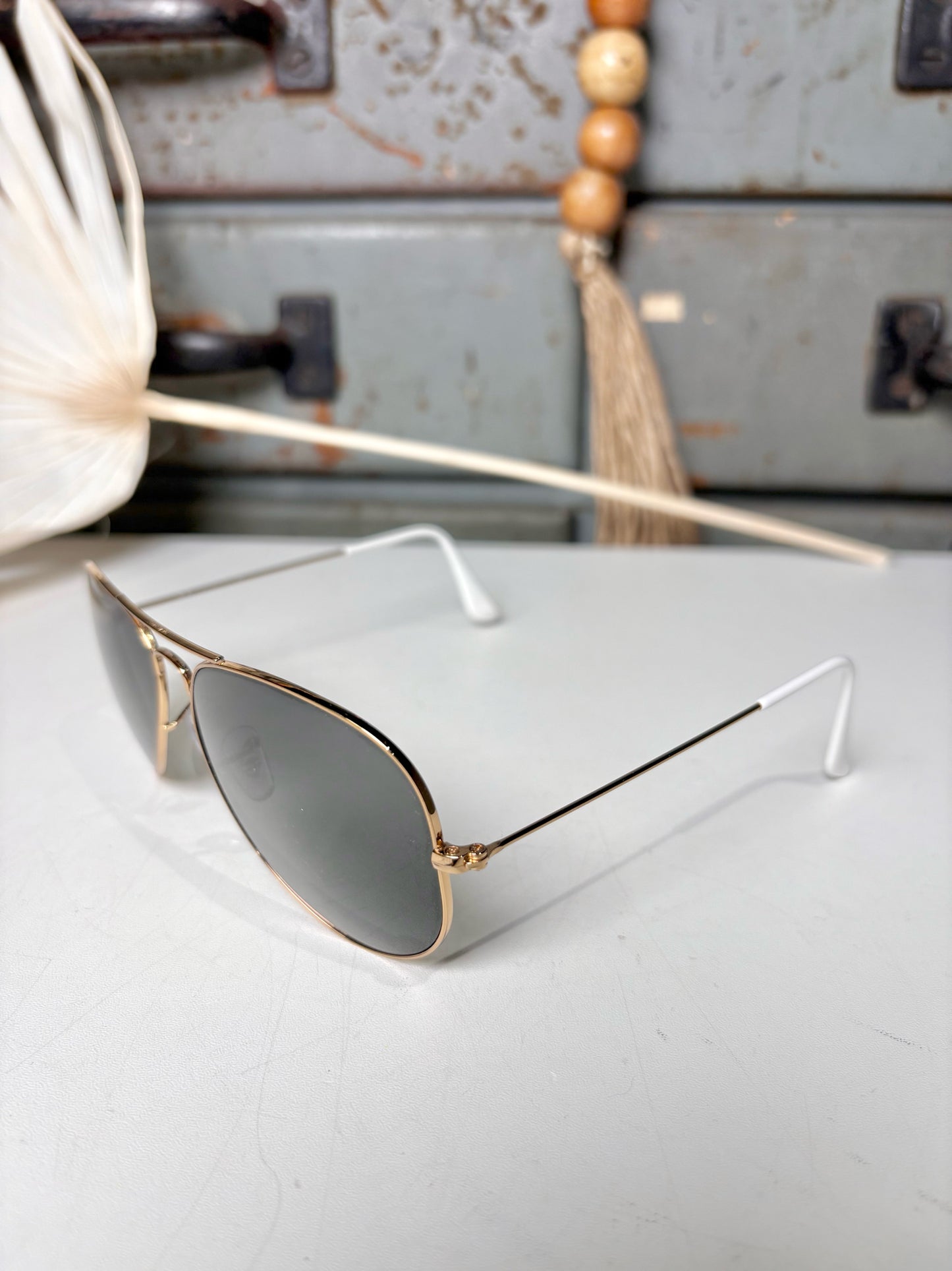 Ray Ban Gold Men's Aviator Large Metal #58014 Sunglasses