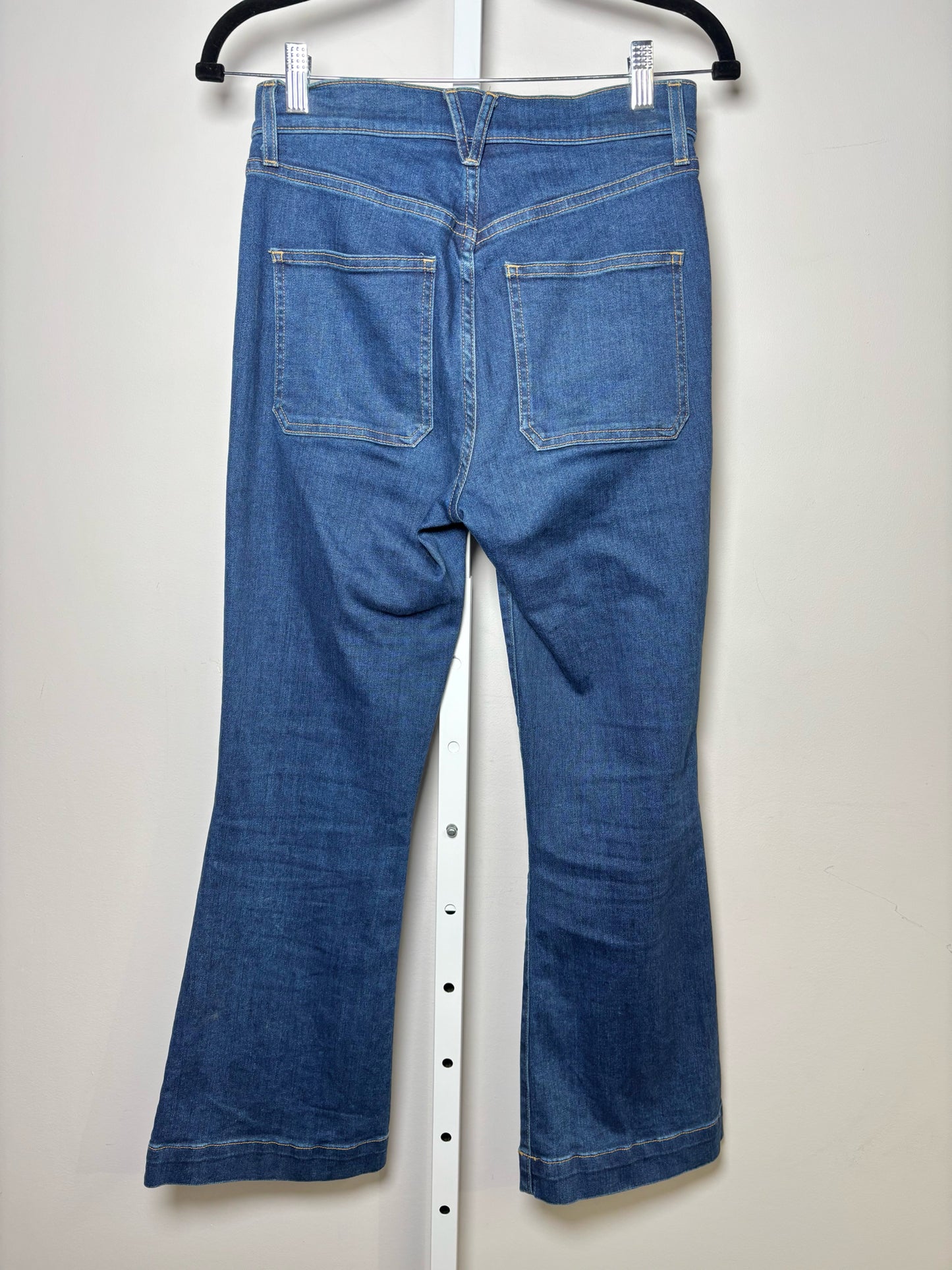 Women Size 27 (4, US) Veronica Beard Blue Solid Denim Gold Buttons Jeans
