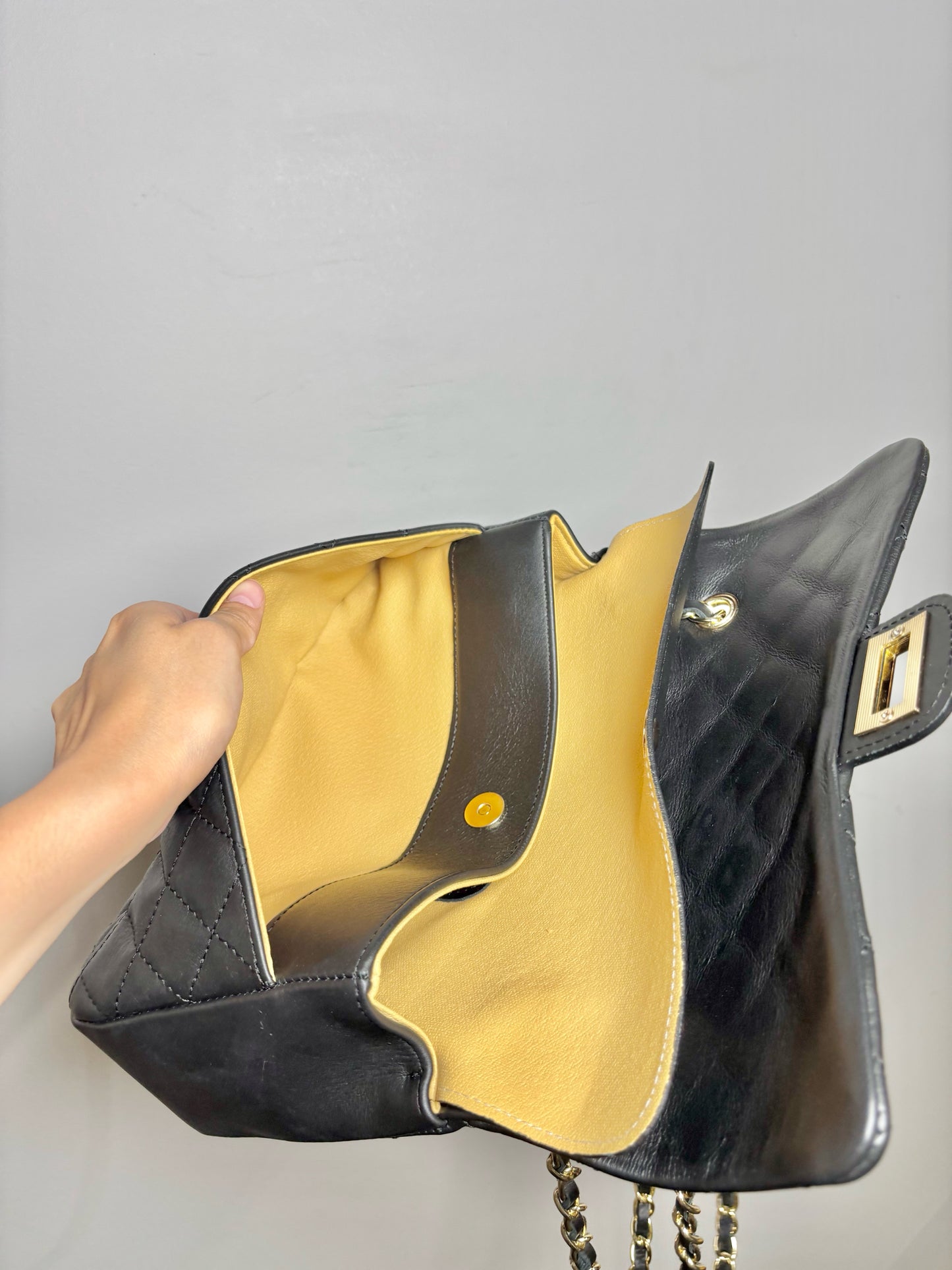 No Label Solid Leather Black Cowhide Flap Purse