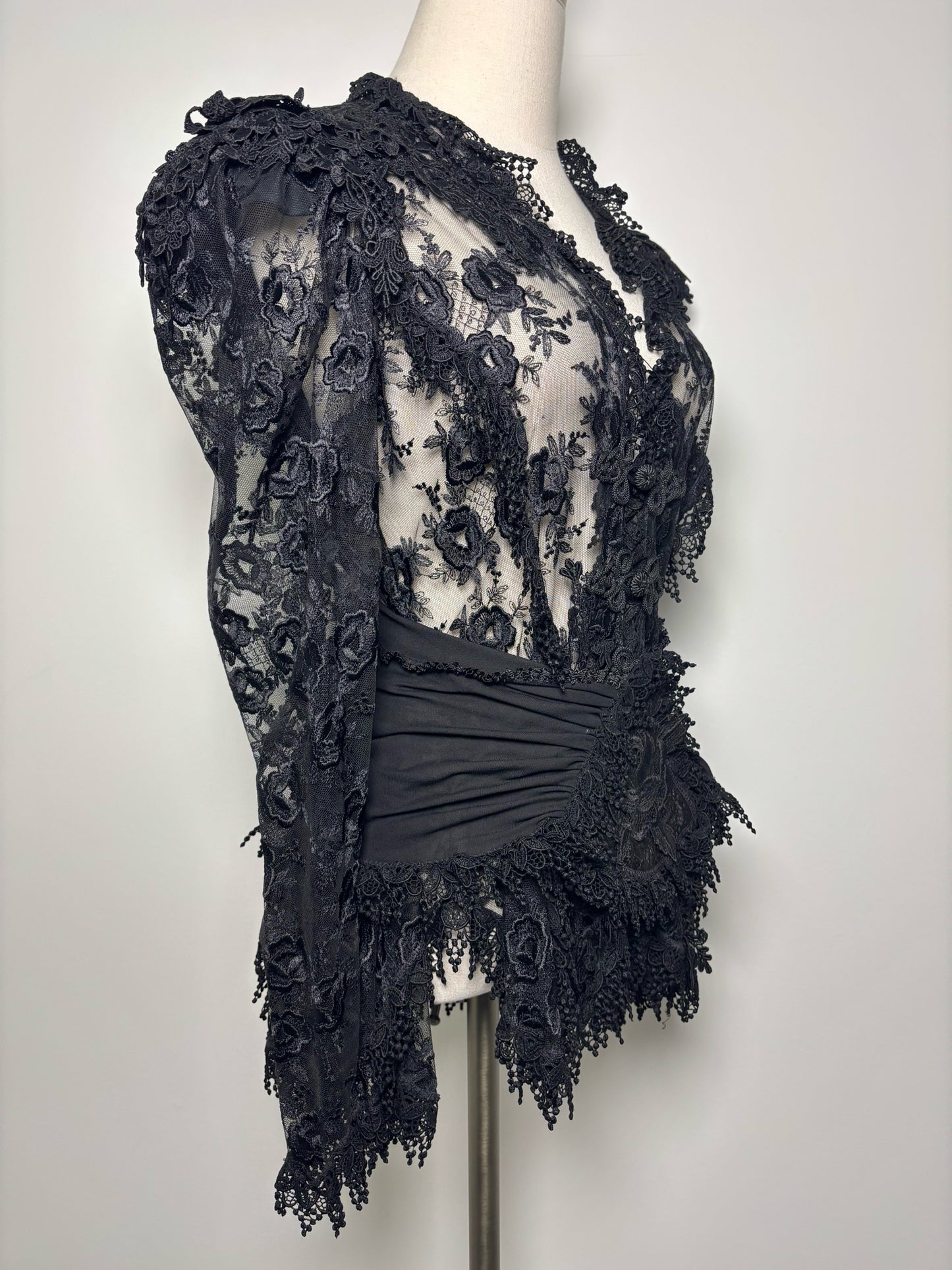 Women Size L No Label Black Lace Nylon, Polyester Blouse