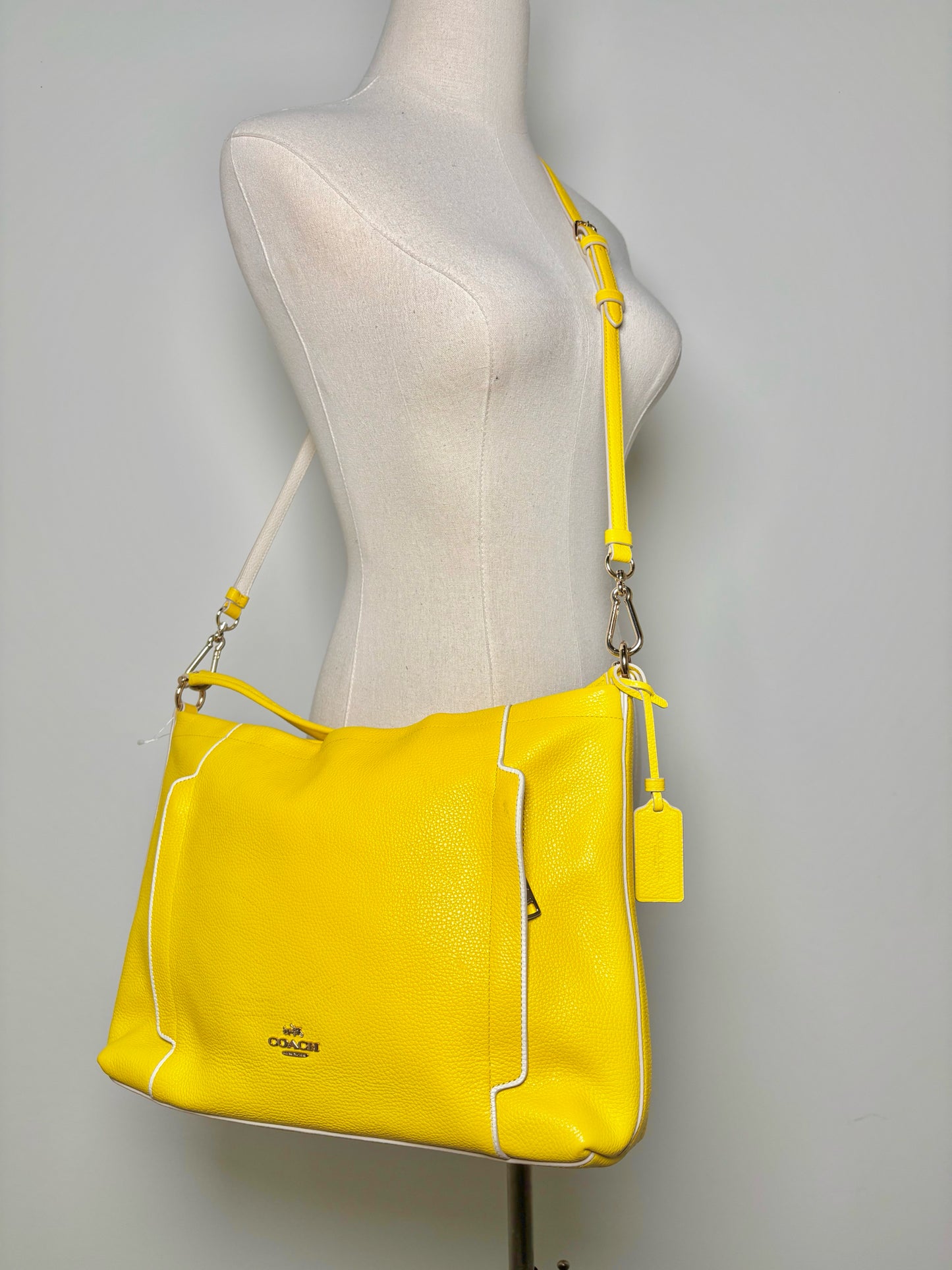 Coach Leather Yellow Pebble Grain Leather Scout Hobo Bag