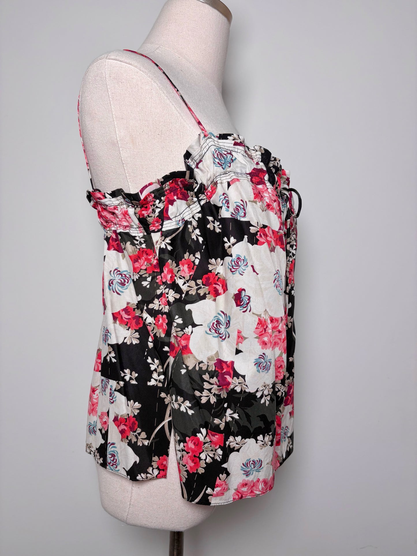 Women Size XS Rag & Bone Black, Red, Cream Floral Cotton, Cupro Shirt