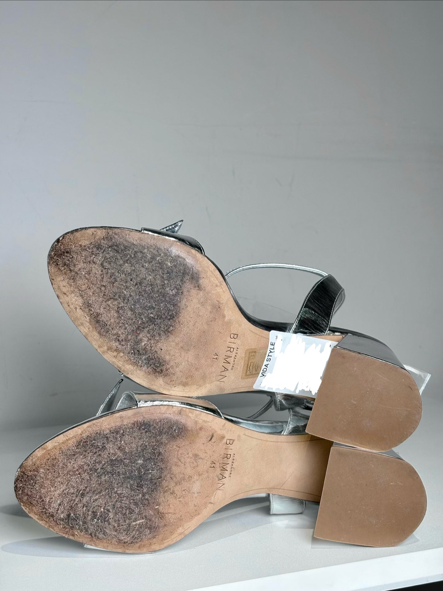 W Shoe Size 41 (10 - 10.5) Alexandre Birman Metallic Silver Leather Heels