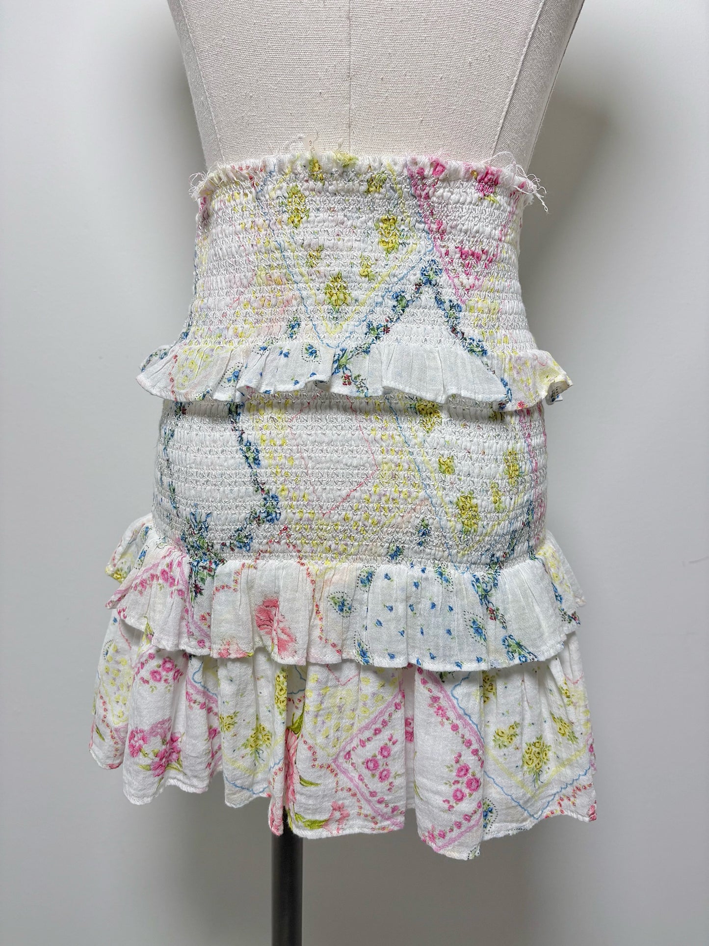 Women Size S LoveShackFancy White, pink, blue, yellow Floral Skirt