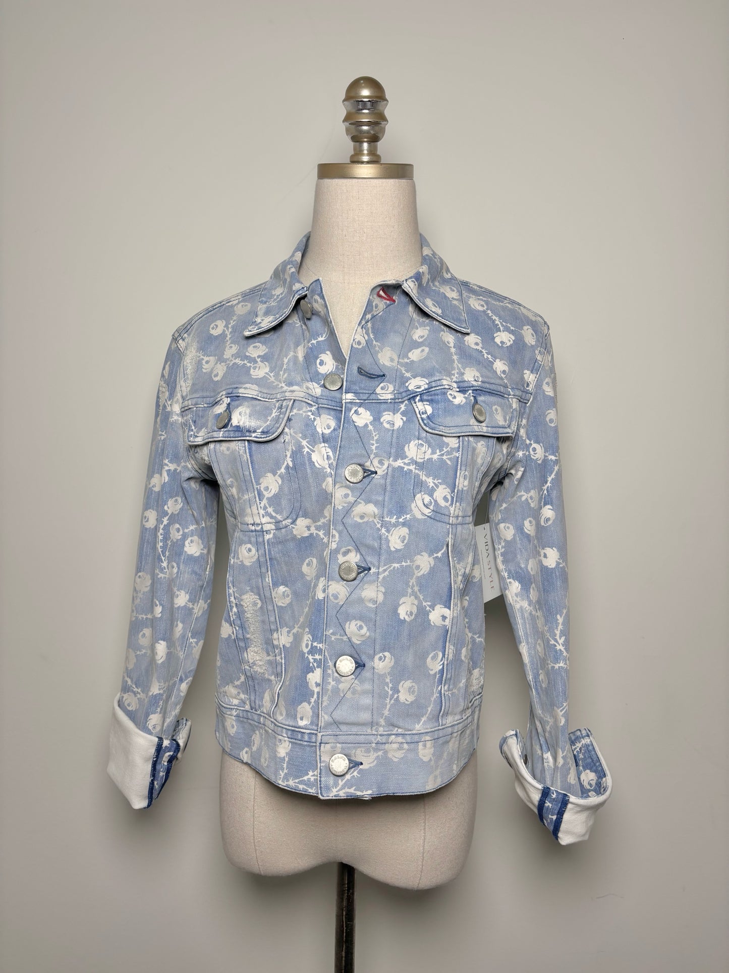 Women Size 6 Ralph Lauren Black Label Mid Indigo (Blue) Flowers Denim Jacket
