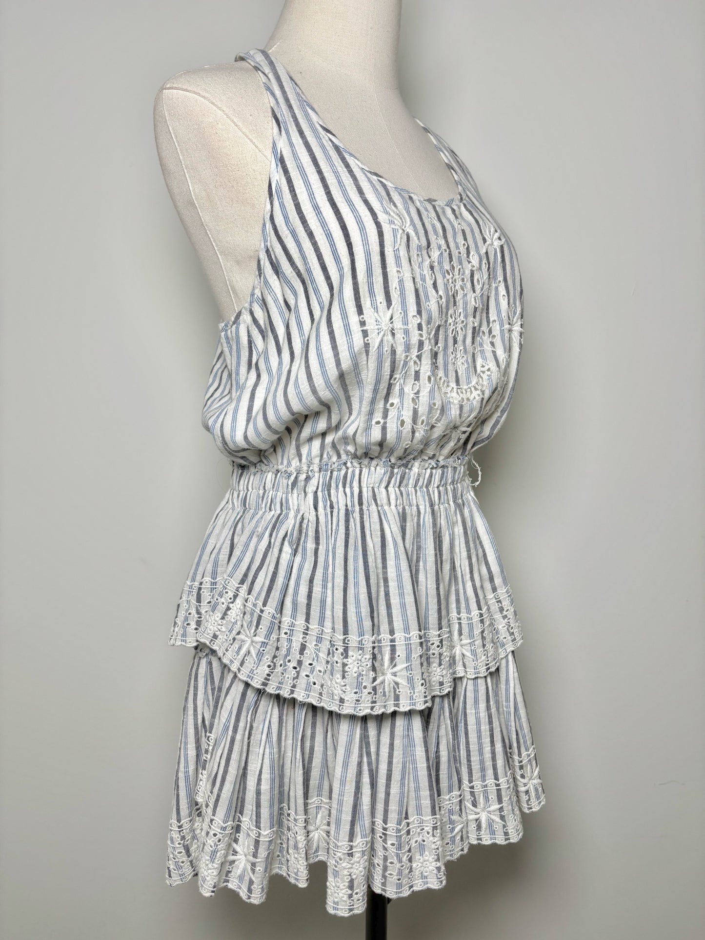 Women Size M LoveShackFancy Blue, white, gray Stripe Cotton Dress