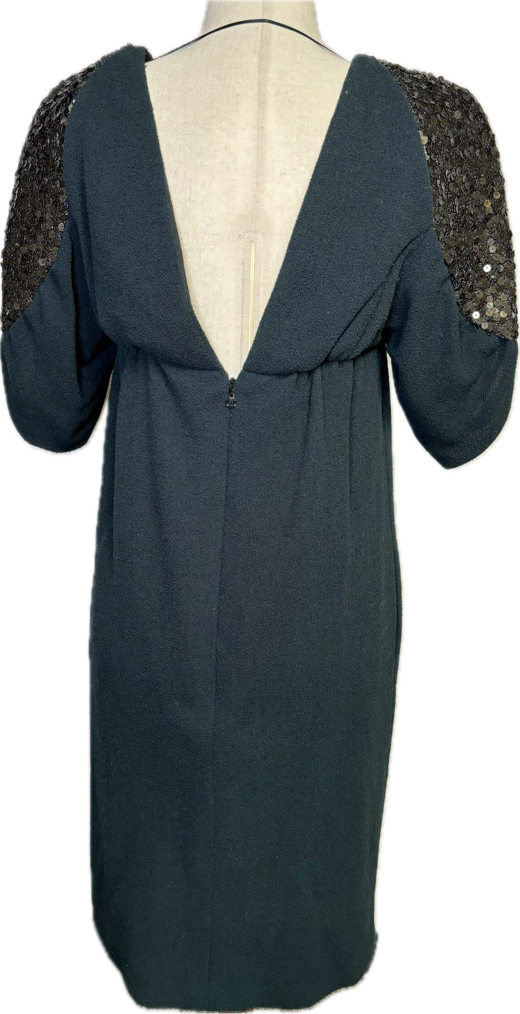 Chanel Cocktail Sequins Sleeves Sheath Black Dress, Sz S