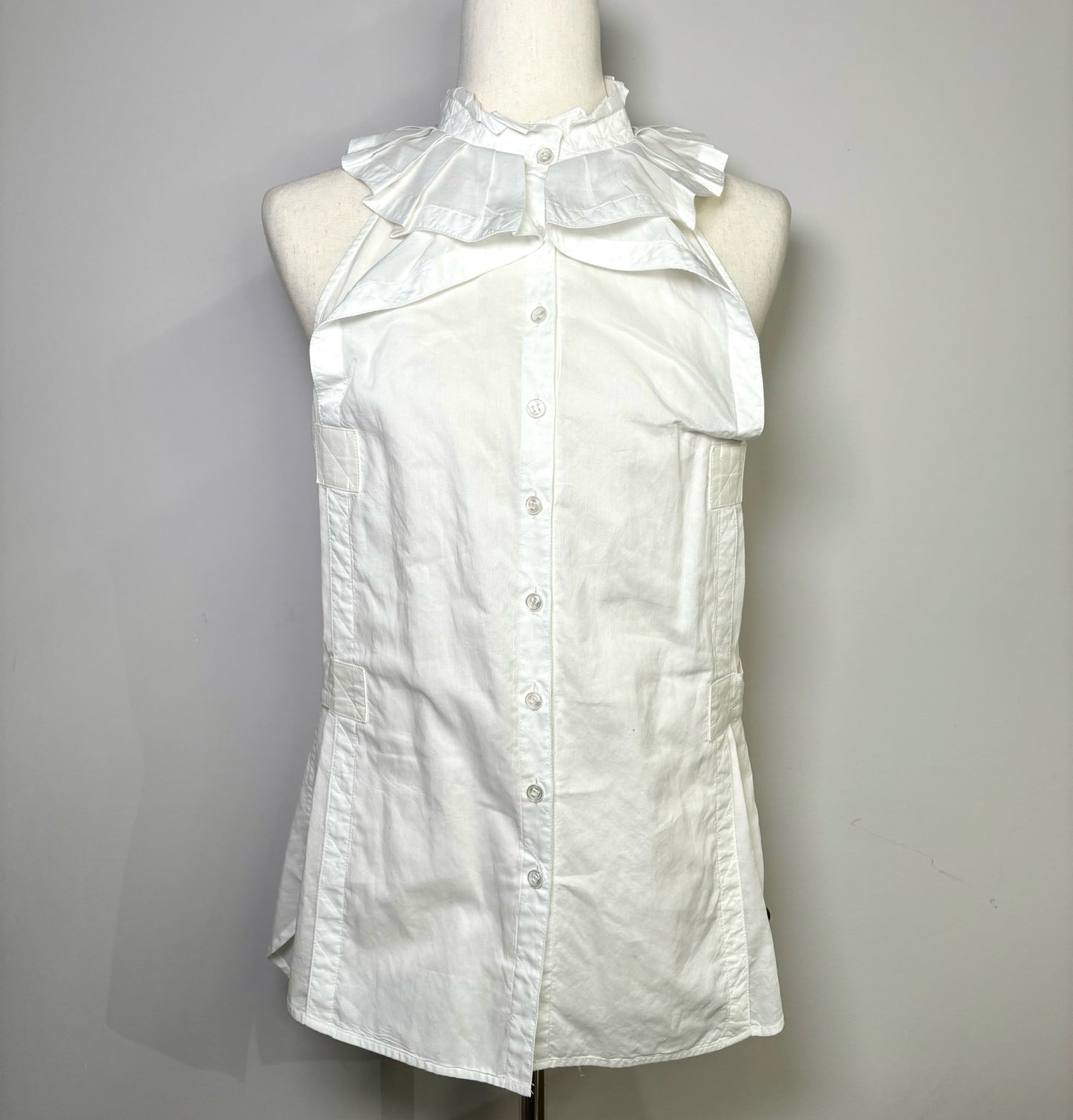 Women Size S Yves Saint Laurent White Solid Cotton Sleeveless Blouse