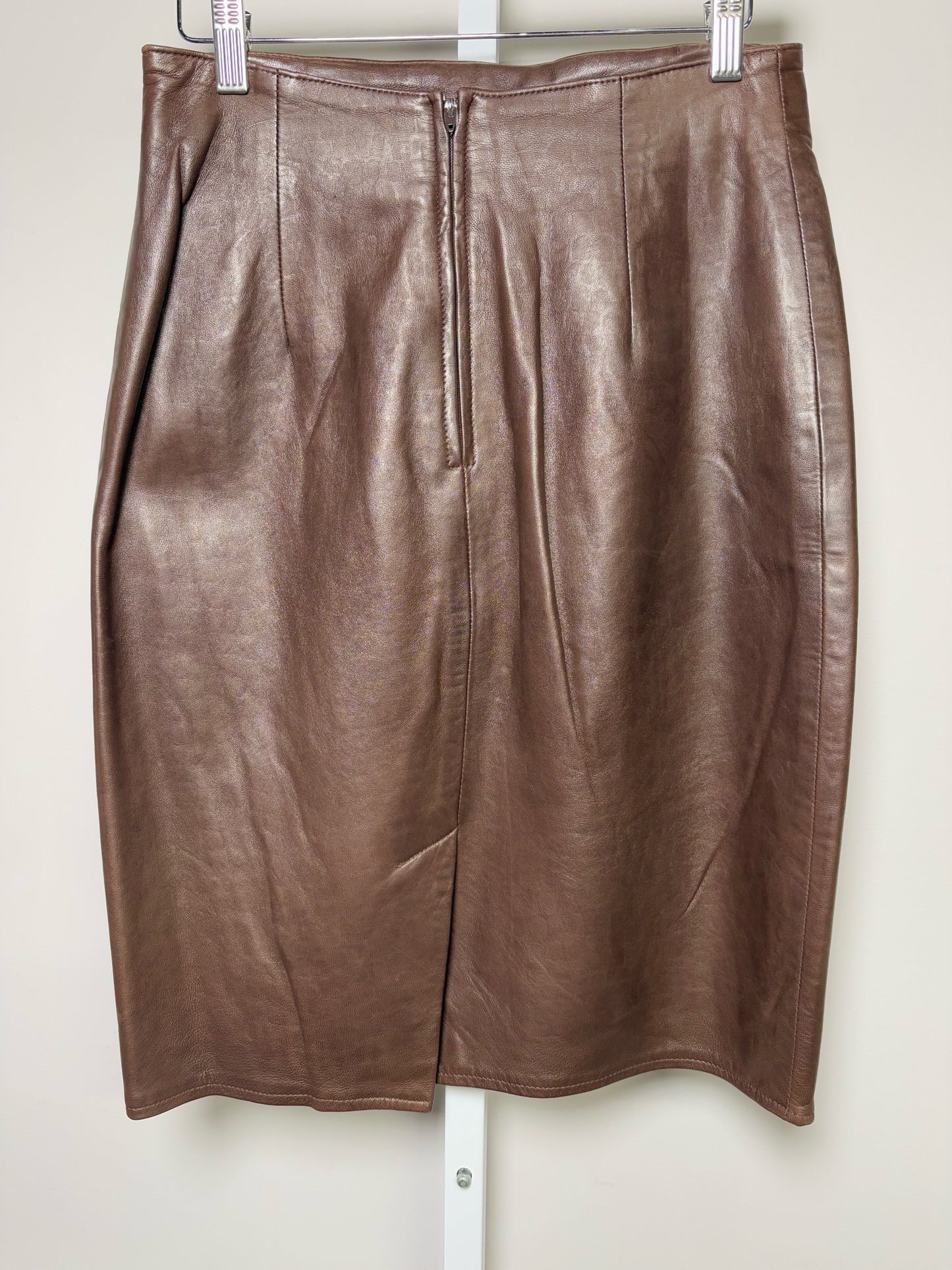 Women Size 8 Vakko Brown Leather Pencil Skirt