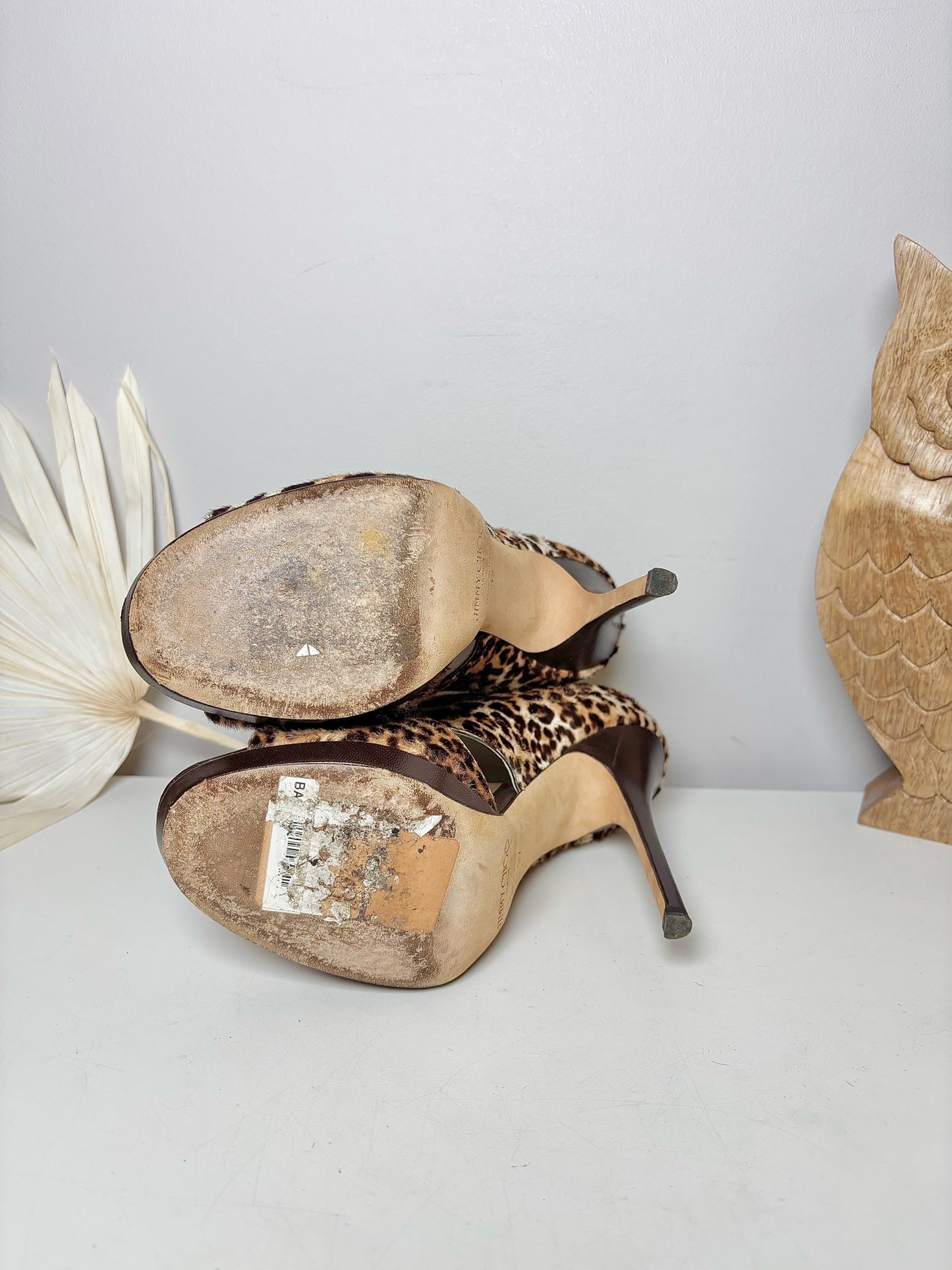 W Shoe Size 37 (6.5, 7 US) Jimmy Choo Tan, Brown Pony Hair Cowhide Heels