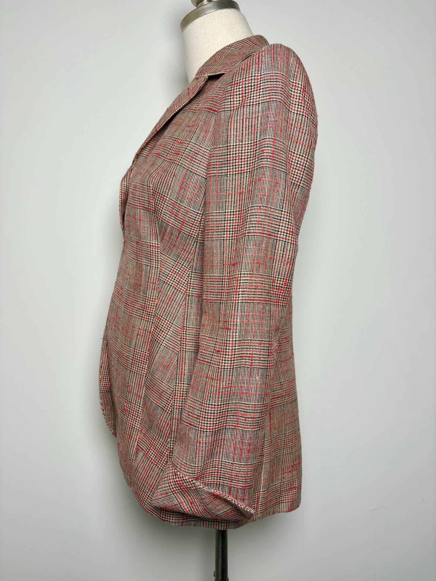 Women Size 6 Akris Khaki, Red, Black Plaid NWT Blazer