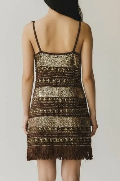 Women Size S Haute Hippie Brown Suede Studs Dress
