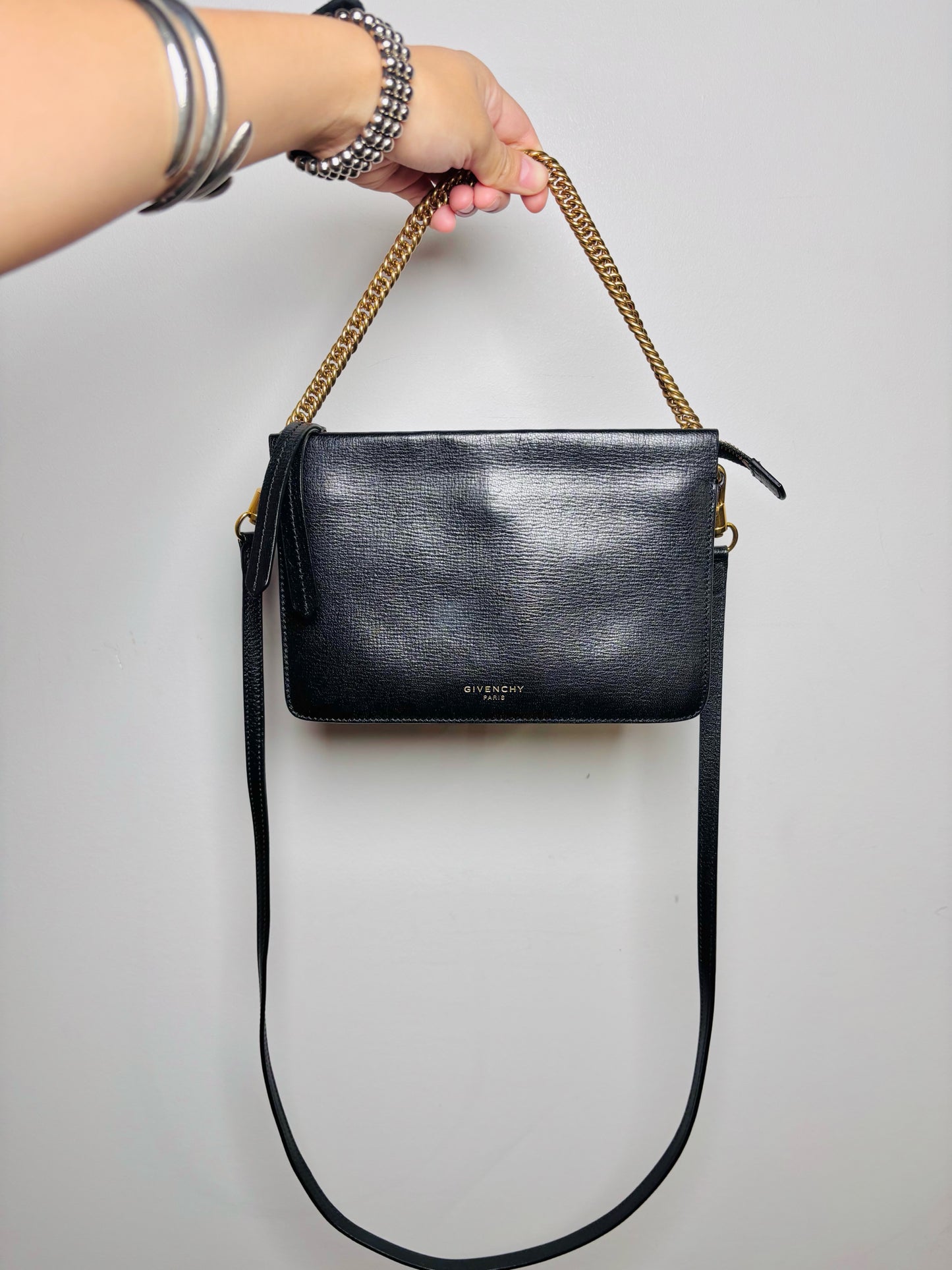 Givenchy Solid Leather Black Goatskin 3 Crossbody Purse