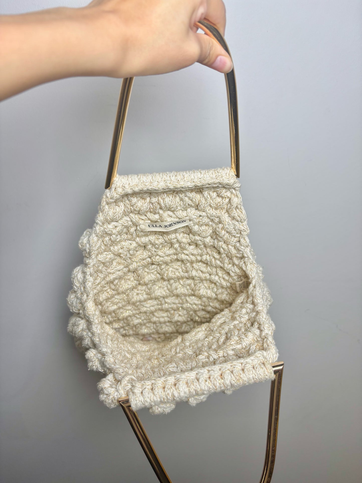 Ulla Johnson Crochet Cotton Cream Tote Gold Handles Purse