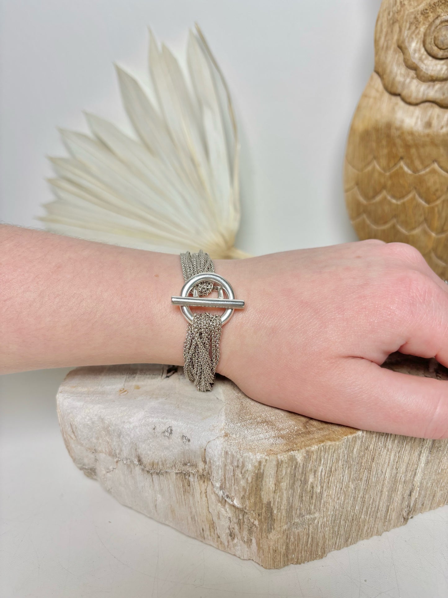 Sterling Silver Tiffany & Co. Heart Charm Multi-strand Toggle Clasp Bracelet