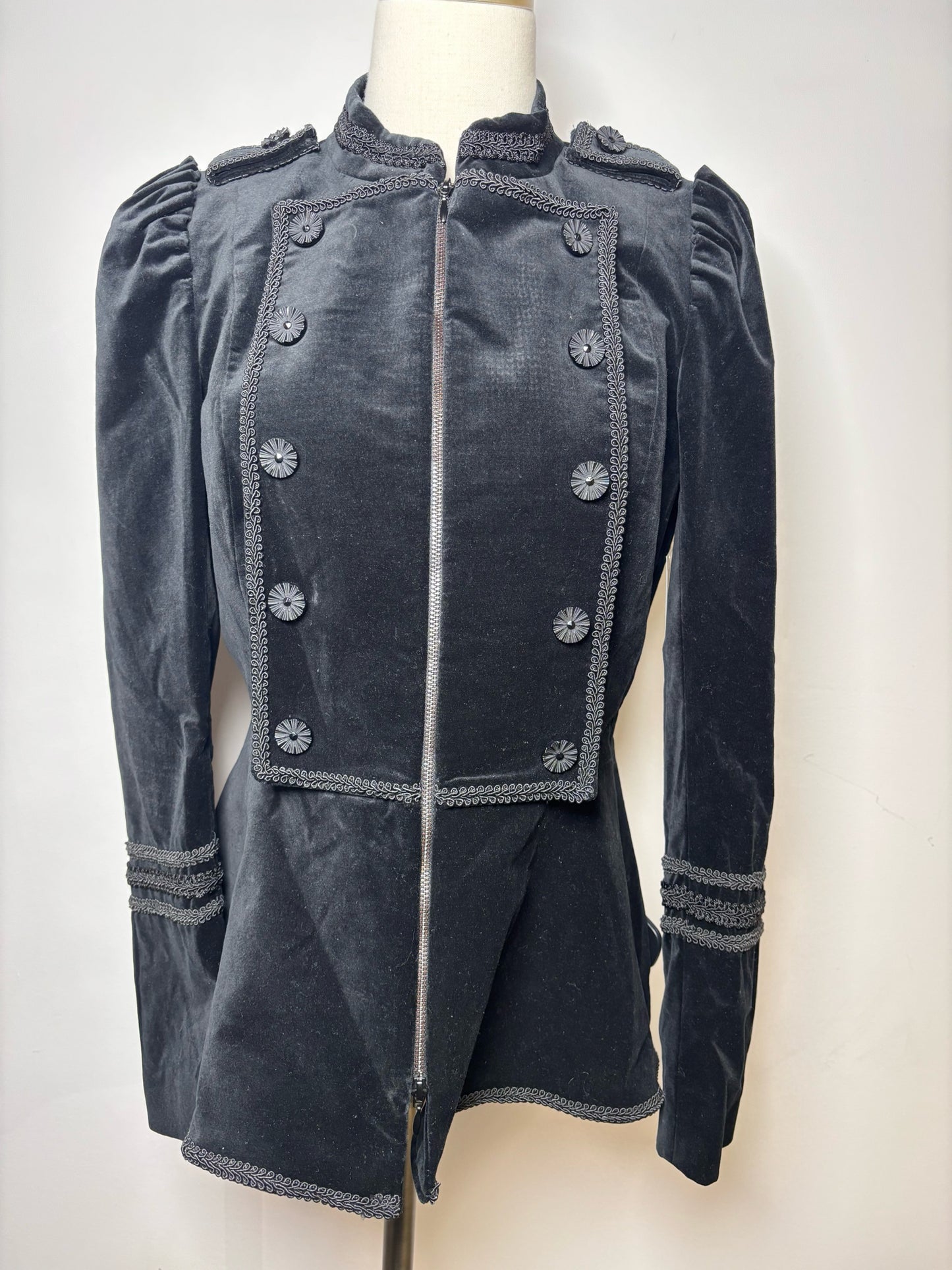 Women Size L Anne Fontaine Black Solid Velvet NWT Military/Symphonie Jacket