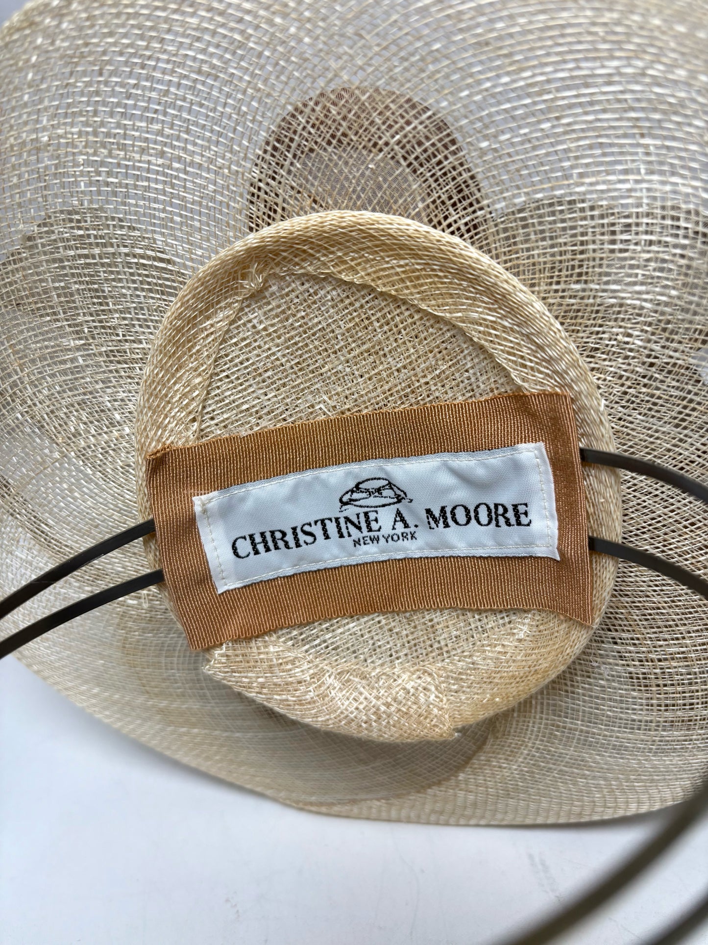 Christine A. Moore Tan Mesh & Rattan Pre-Owned Fascinator Headband Hat