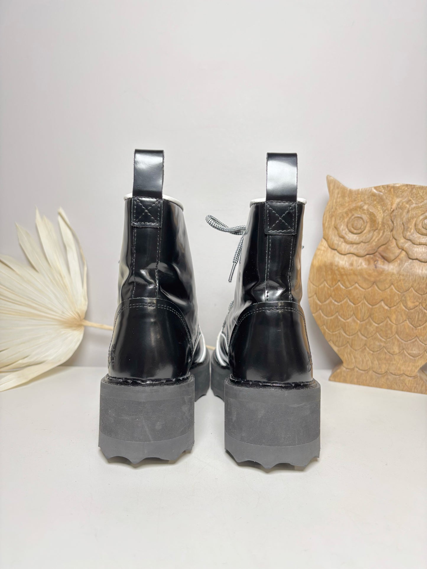 W Shoe Size 7.5 John Fluevog Black Leather Cowhide Revna Boots