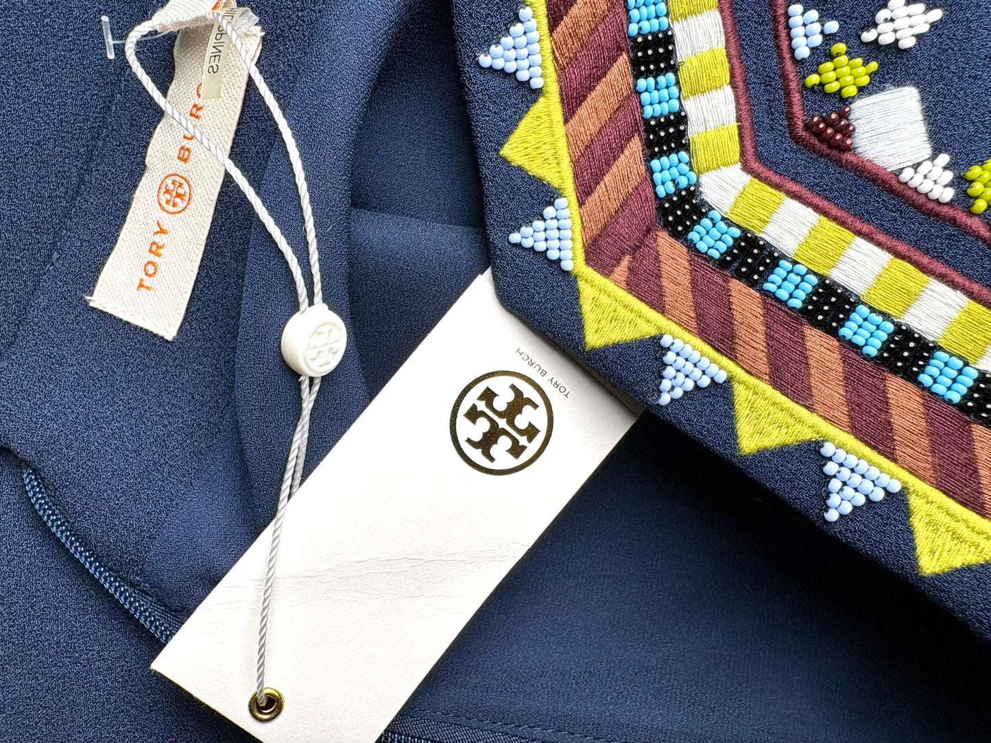 Women Size 8 Tory Burch Sophia Blue Embroidered, Beaded Pre-owned Dress