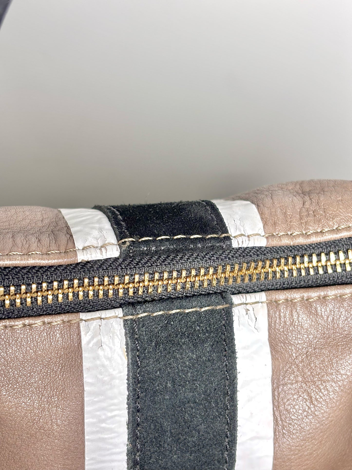 Kempton Solid w/Racer Stripe Leather Taupe Tote Purse