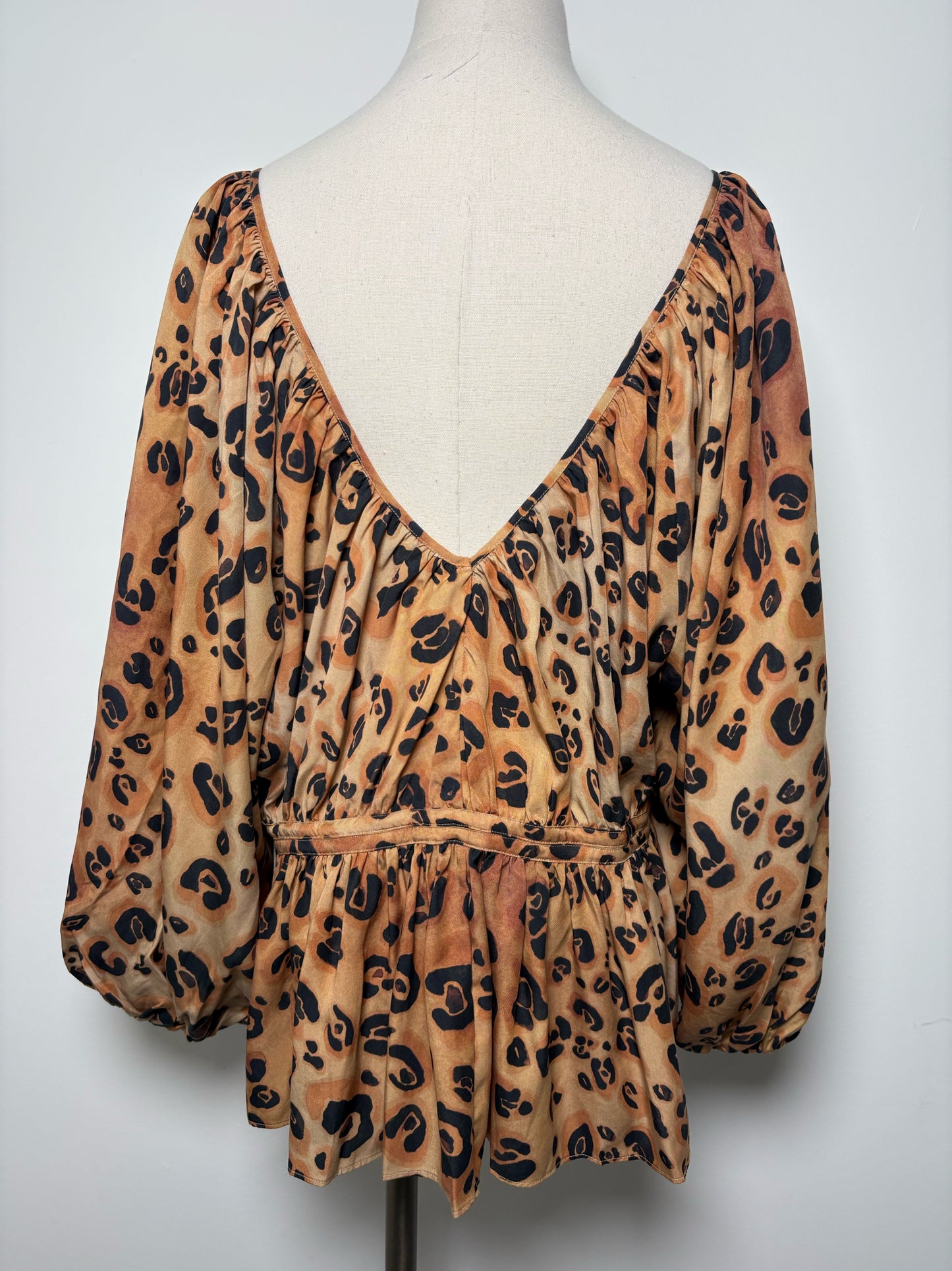 Women Size 16 Mara Hoffman Brown, Black Cheetah Animal Tencel NWT Blouse