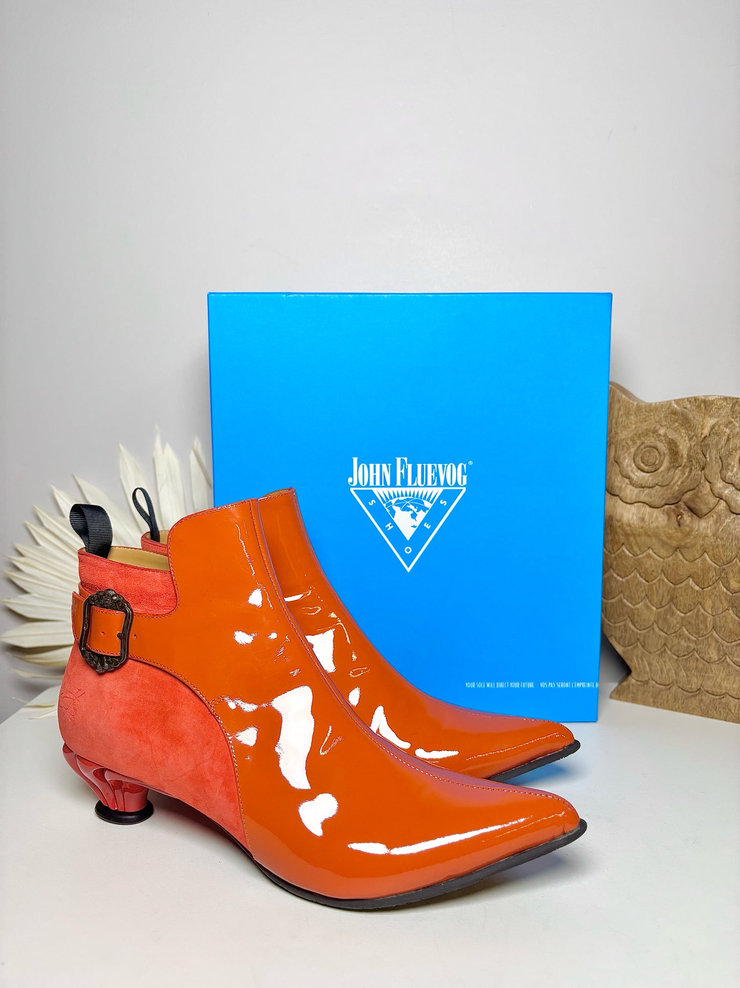 W Shoe Size 9 John Fluevog Orange PVC Lucidota Ankle Boots