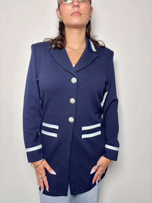 Women Size 6 St. John Blue Solid Wool Jacket