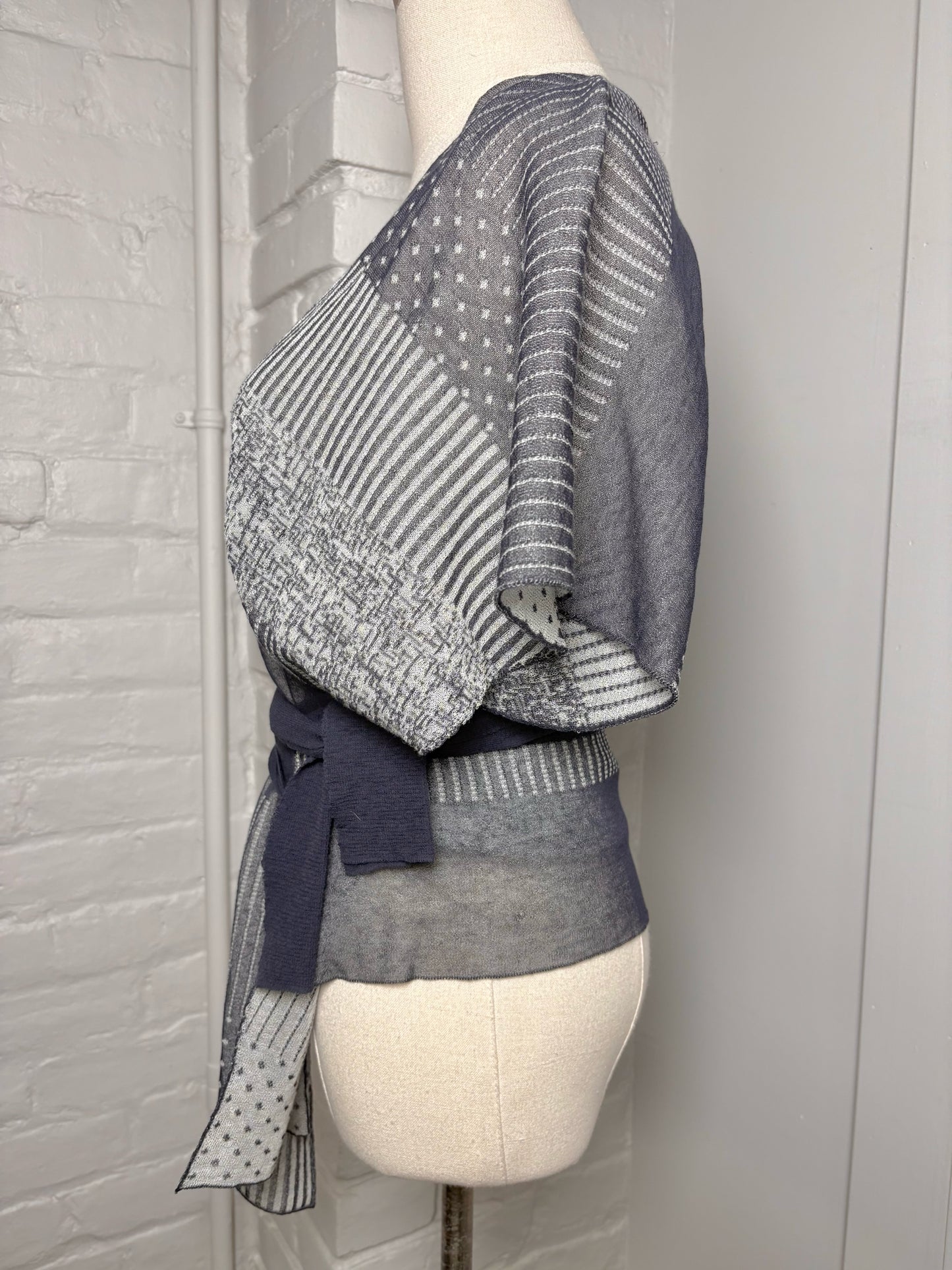 Women Size L Crea Concept Gray Patchwork Cotton Blend Blouse