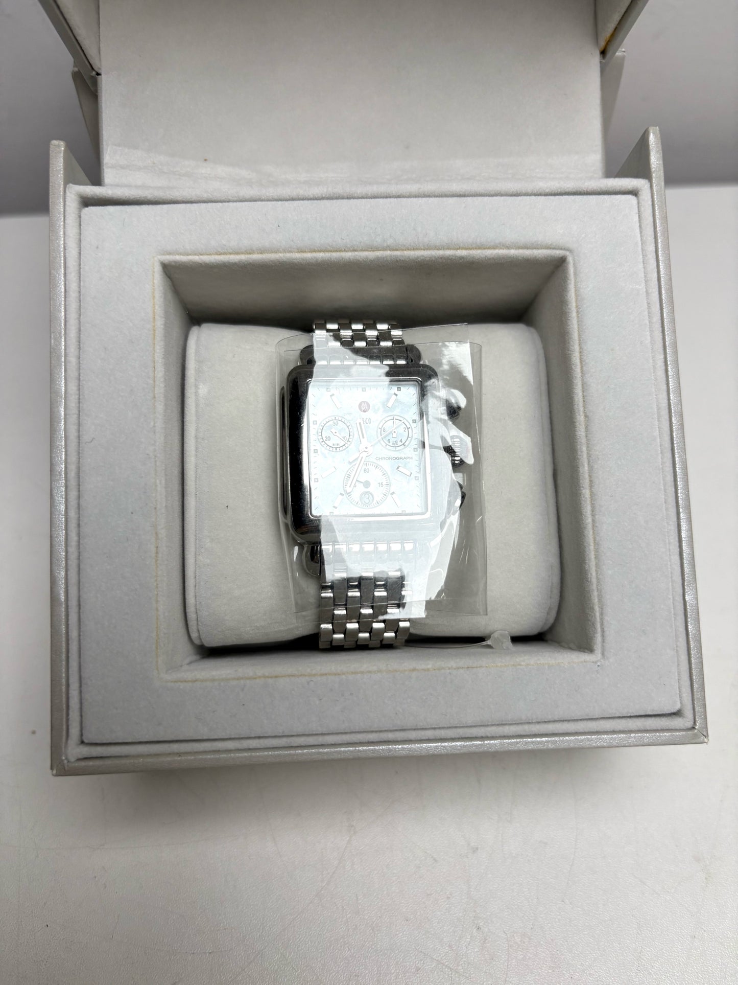Michele Deco Panthere Bracelet Chronograph Sterling Silver Pre-owned Watch