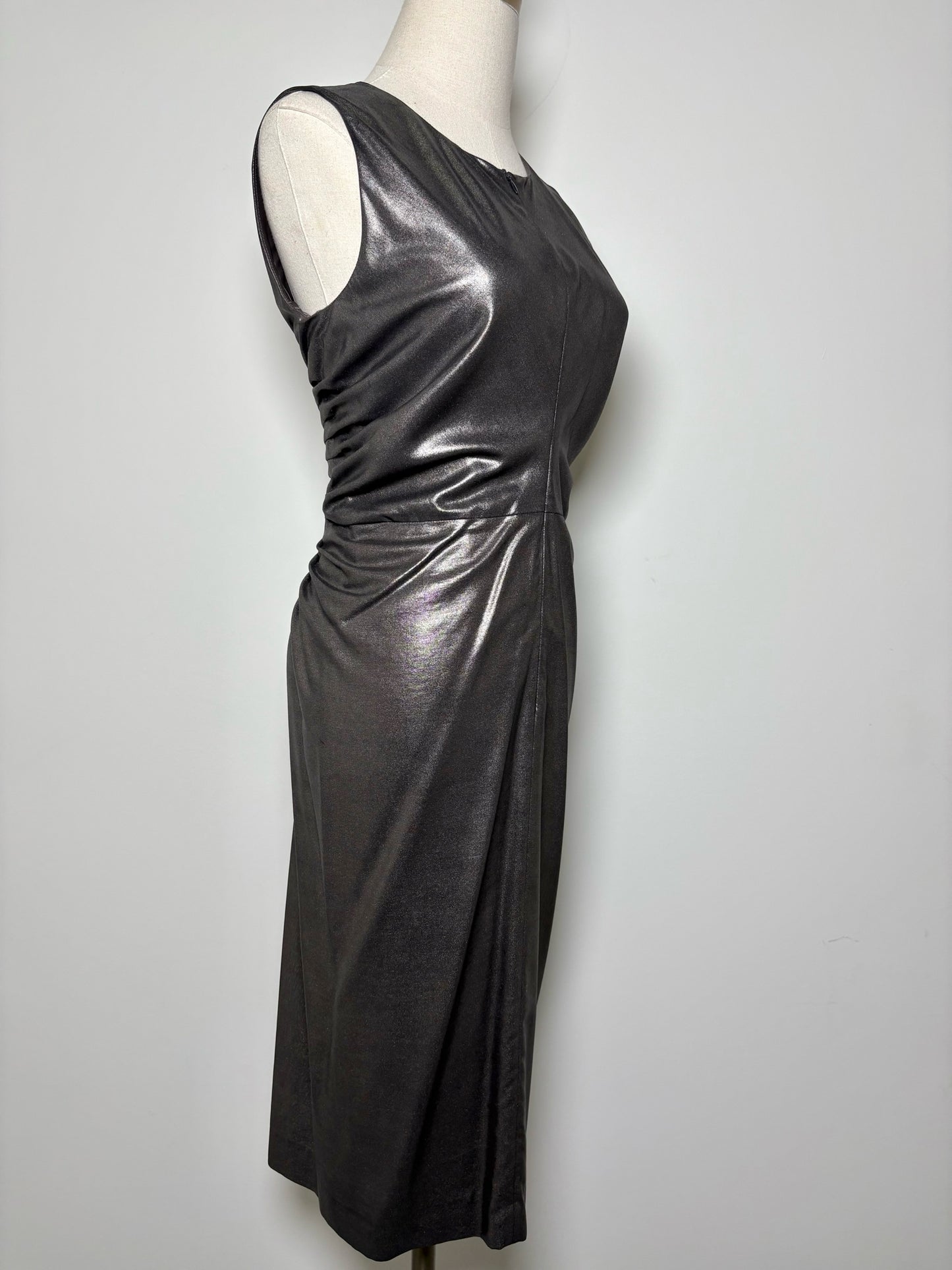 Women Size 38 (4 - 6 US) Jil Sander Metallic Pewter Solid Pure Silk, Lined Dress