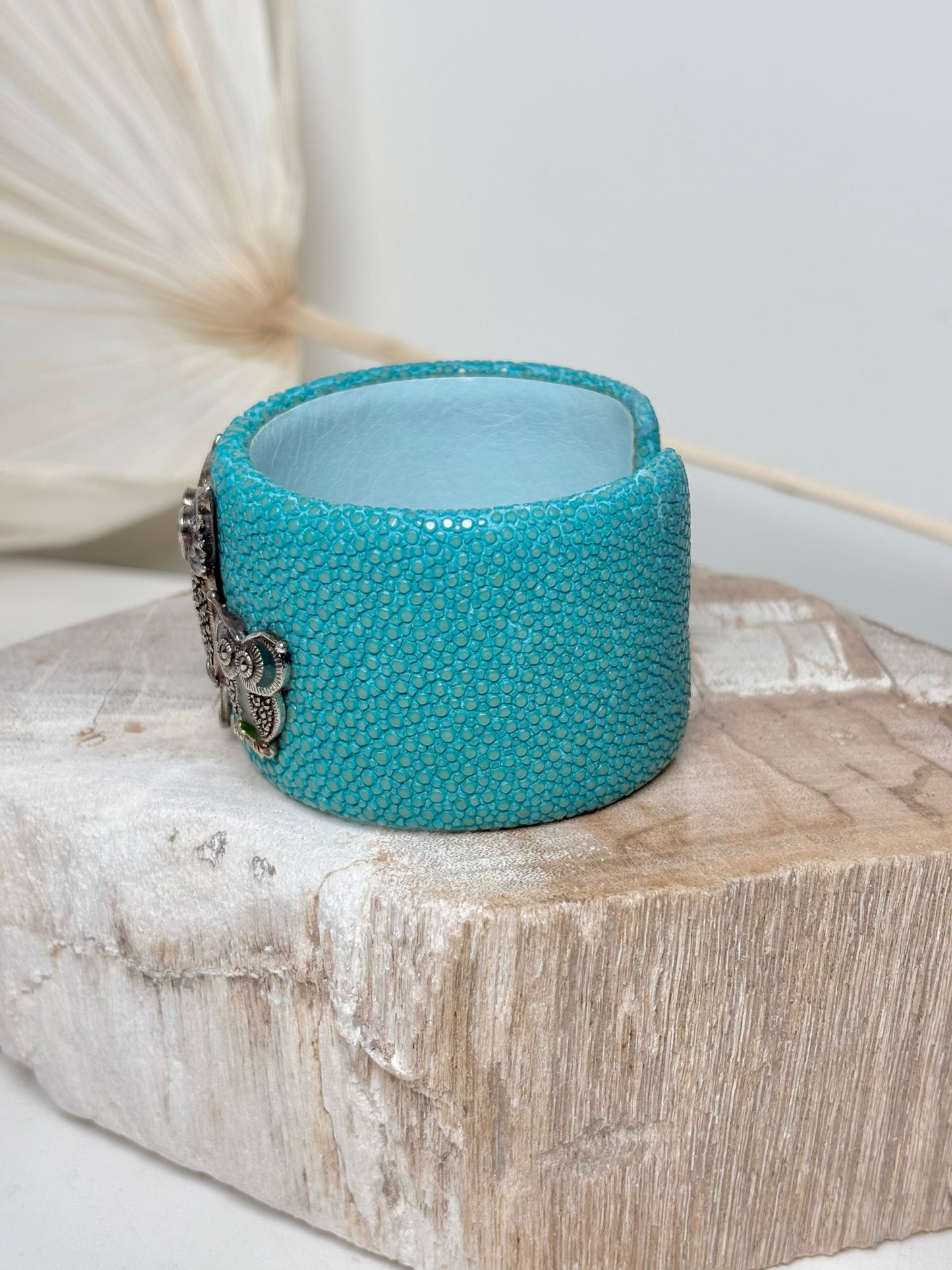 Stingray Leather 3 Owls Marcasite Cuff Bracelet