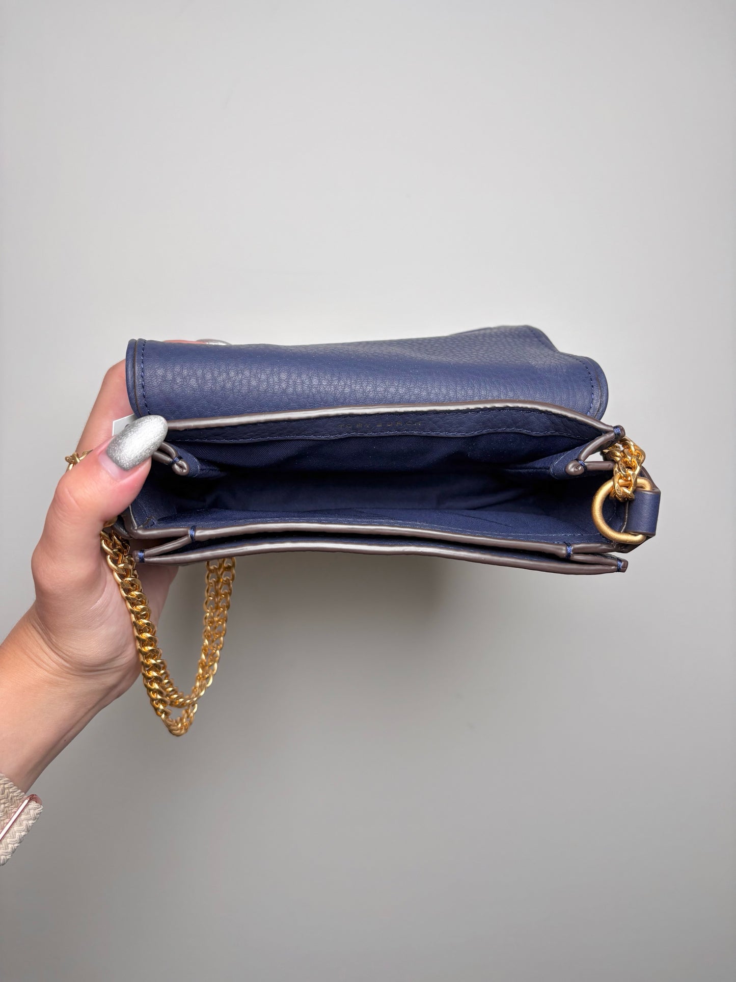 Tory Burch Solid Leather Navy Cowhide Purse