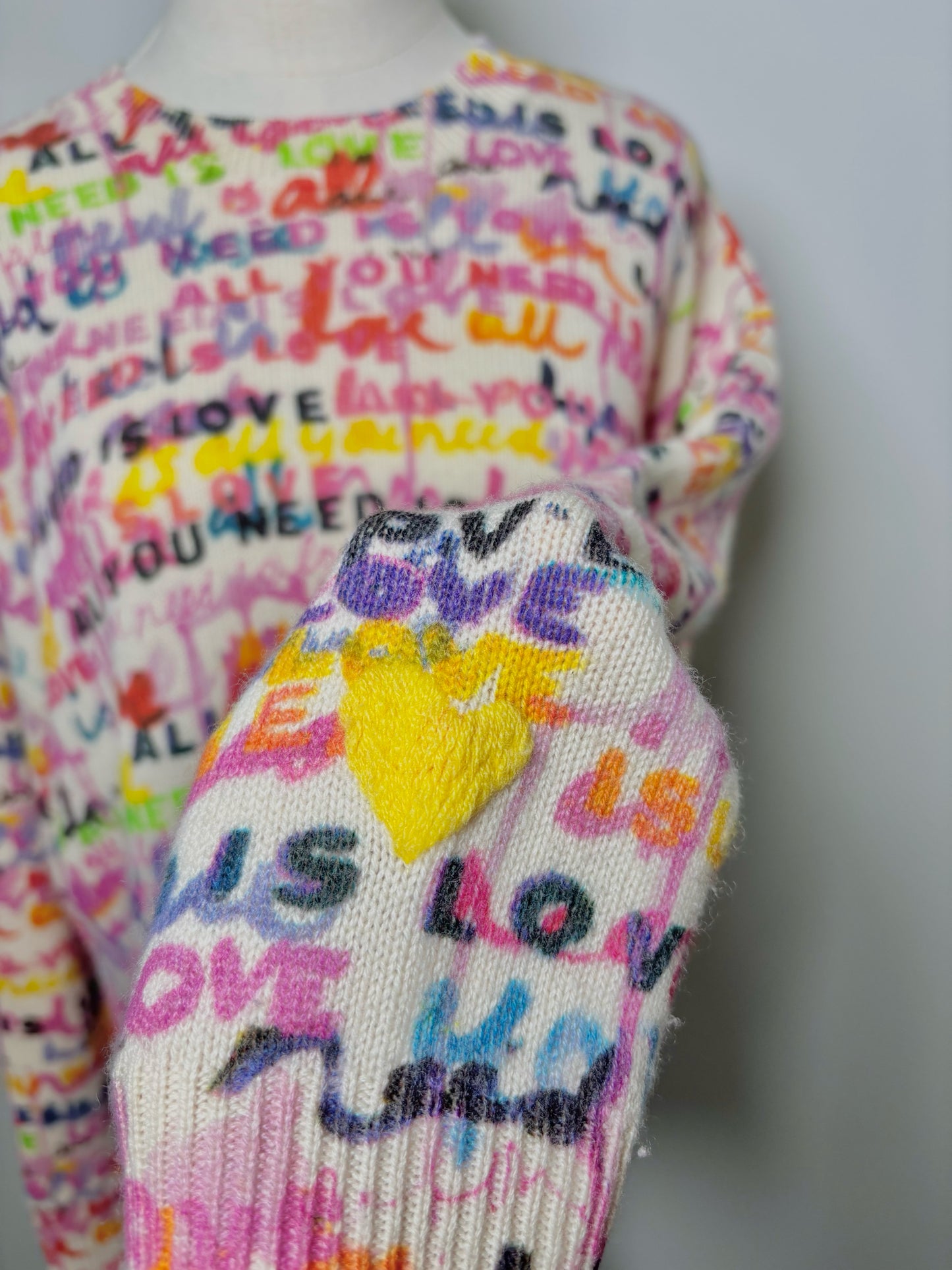 Women Size S Kerri Rosenthal Multi-Color Script Cashmere Sweater