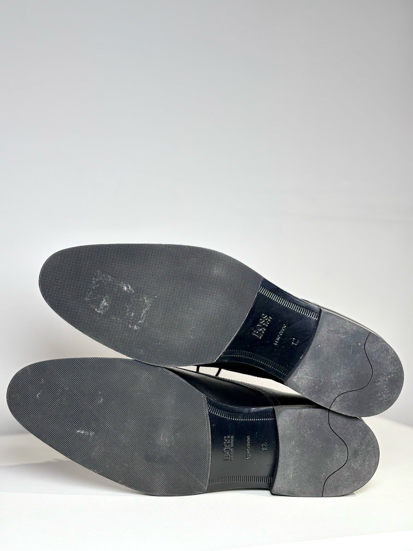 Hugo Boss Black Leather Solid Size 12 Cowhide Men's Shoes