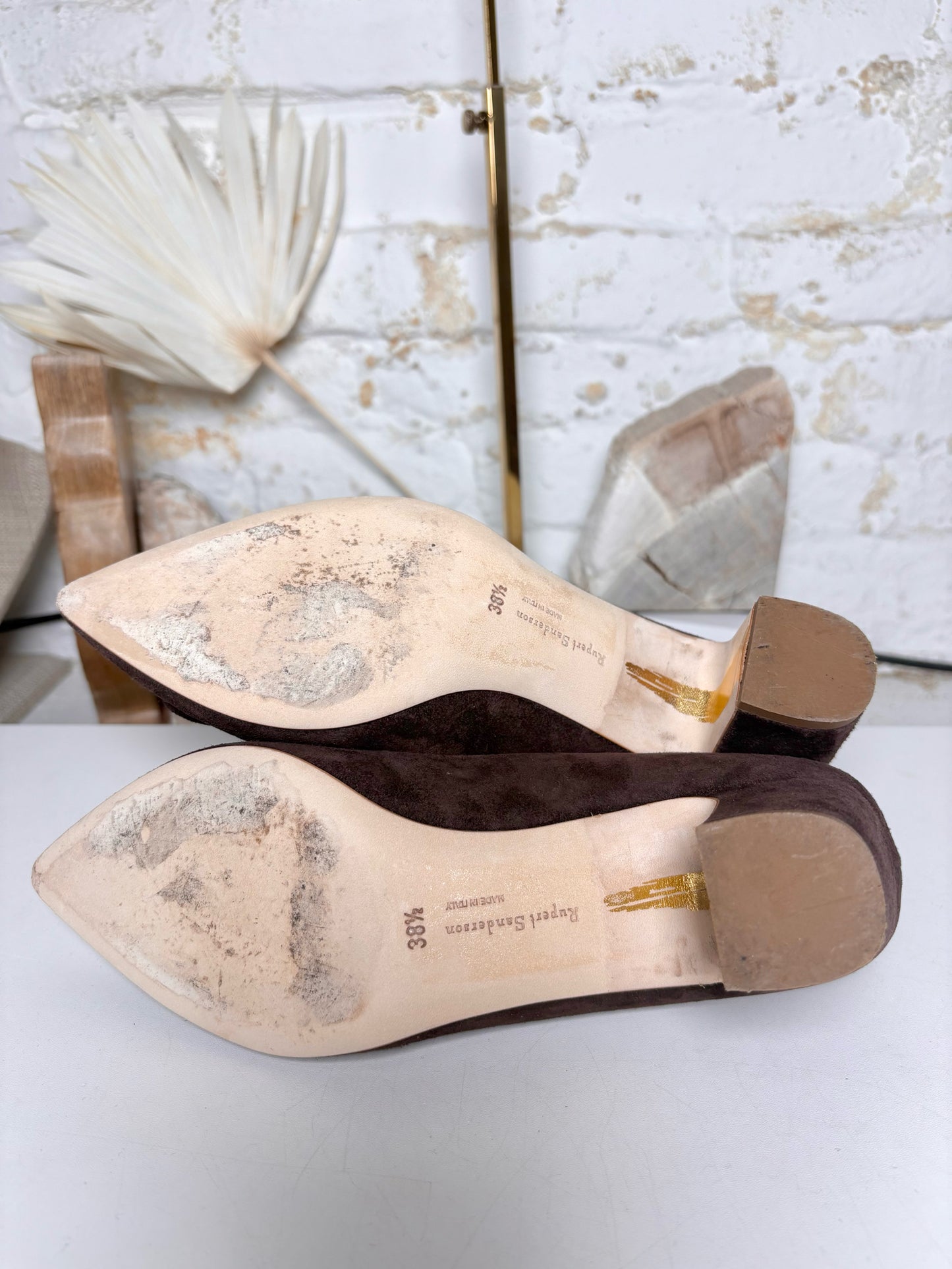 W Shoe Size 38.5 Rupert Sanderson Dark Brown Suede Pre-owned Pump