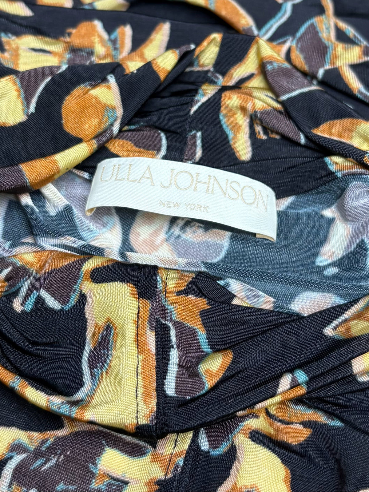 Women's Size XL Ulla Johnson Amari Black Gold Solaris Floral Print Pre-Owned Maxi Dress
