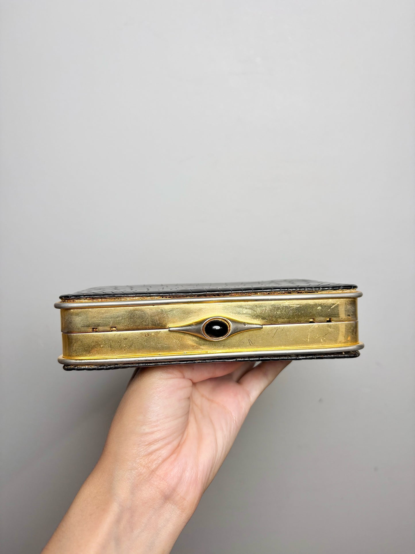 Judith Leiber Croc Embossed Leather Black Clutch/Crossbody