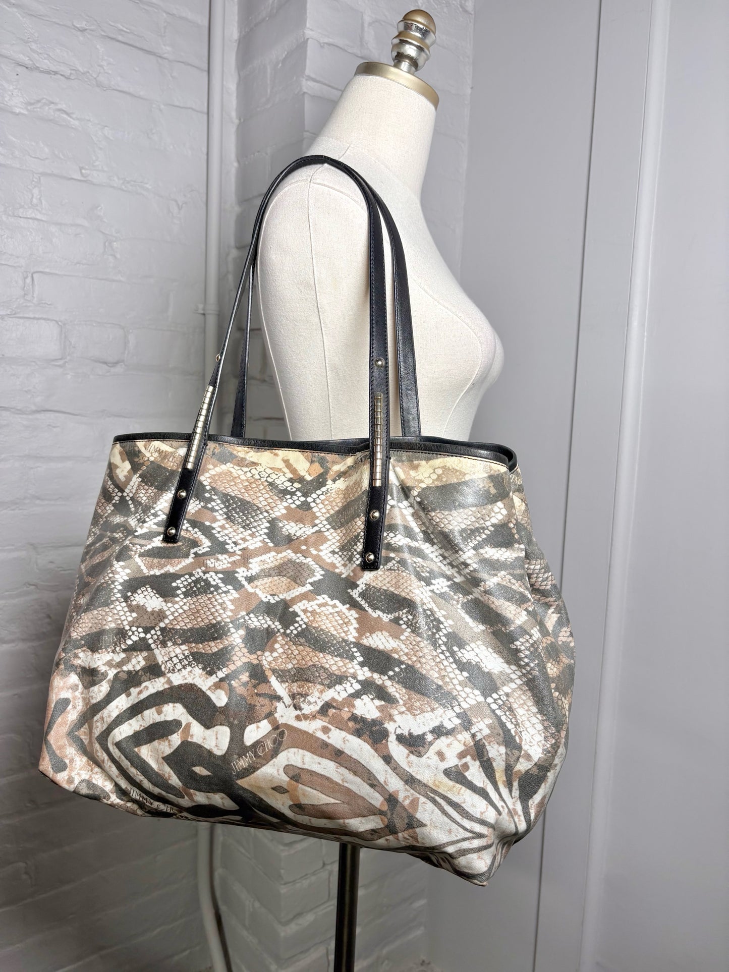 Jimmy Choo Animal Print Canvas Tote Bag
