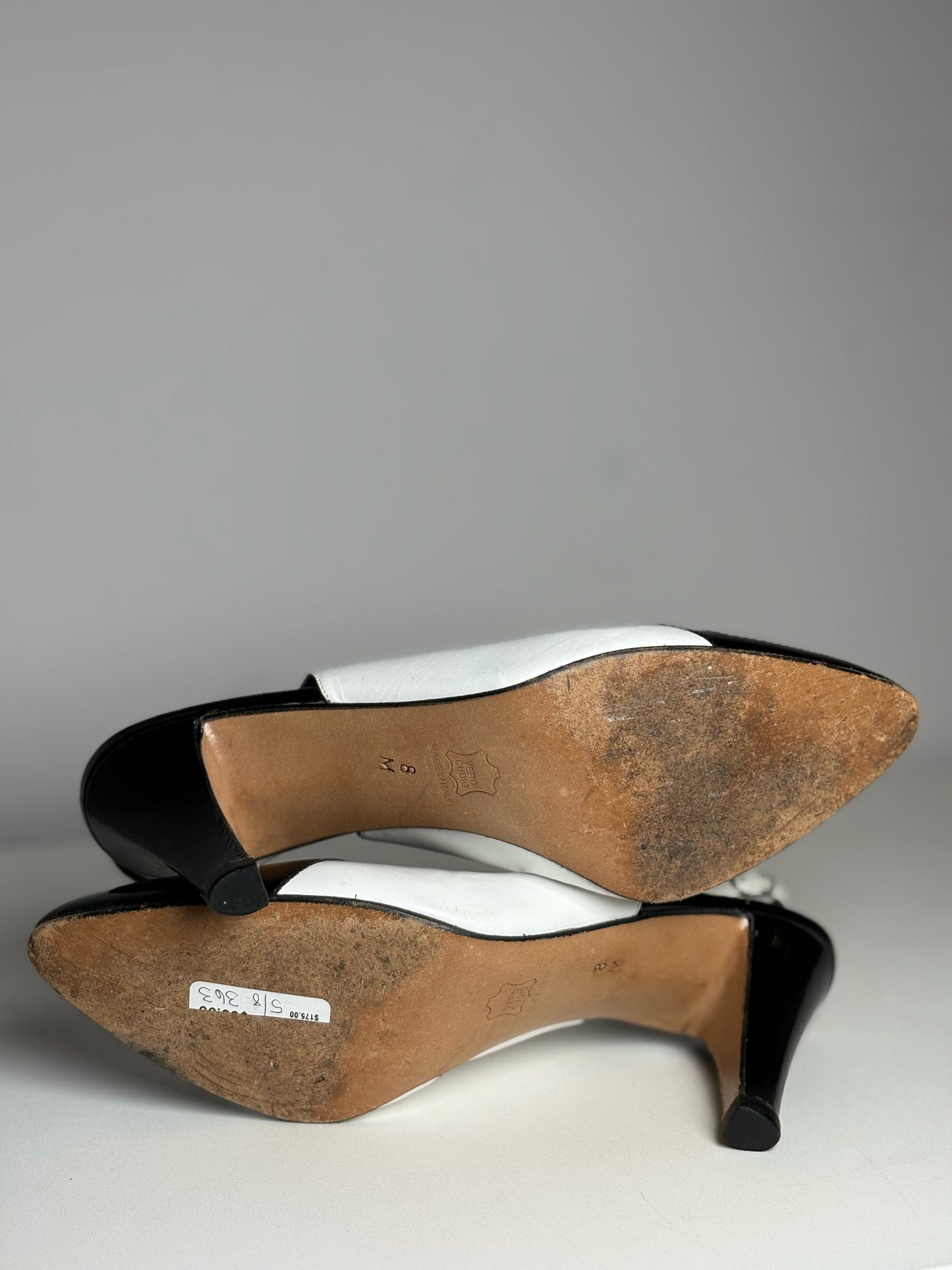 W Shoe Size 8 (Fits 6.5 - 7) Yves Saint Laurent Black, White Leather Heels