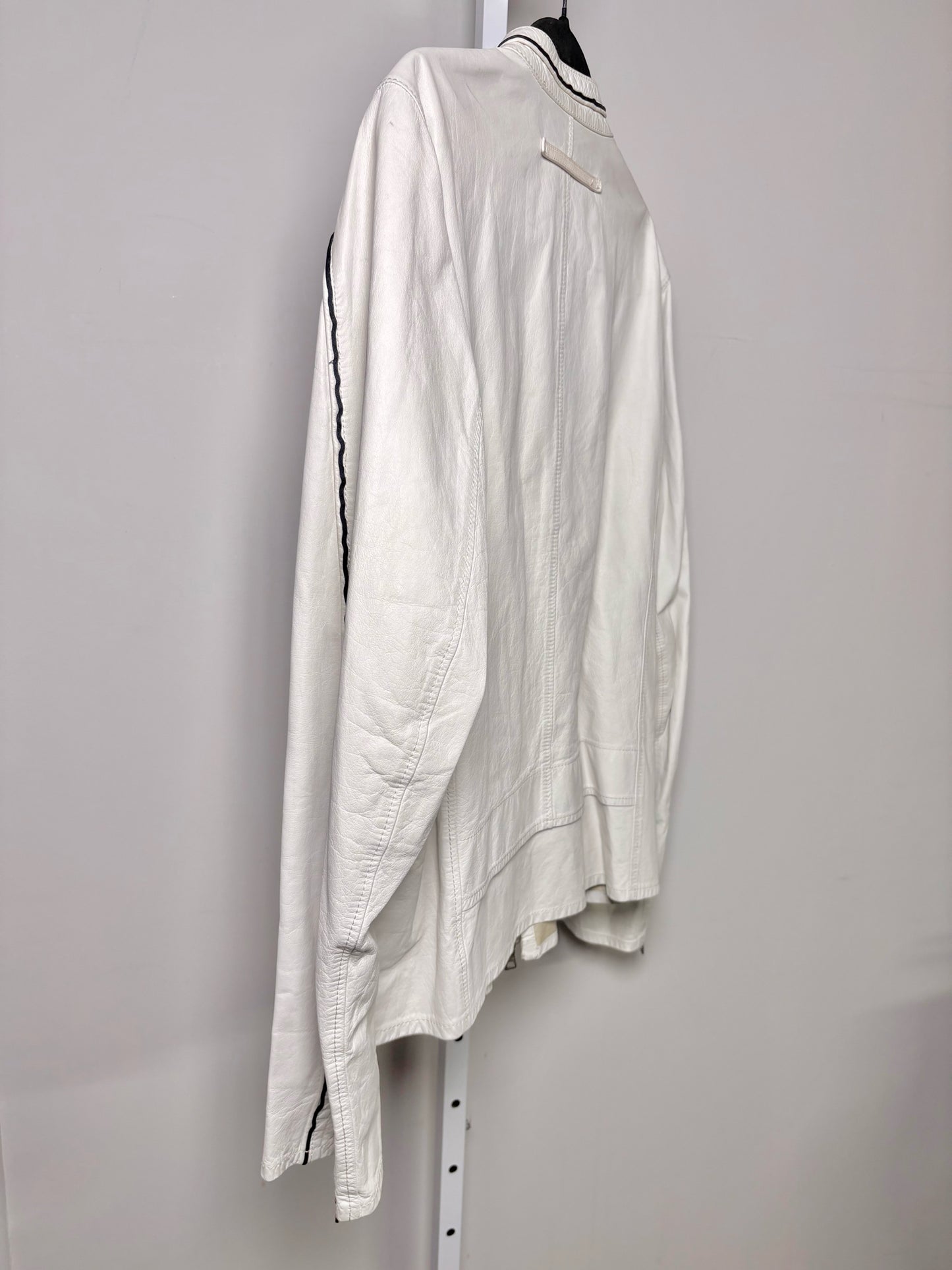 Vintage Prada White Leather Solid Men's Size 52 Moto Jacket