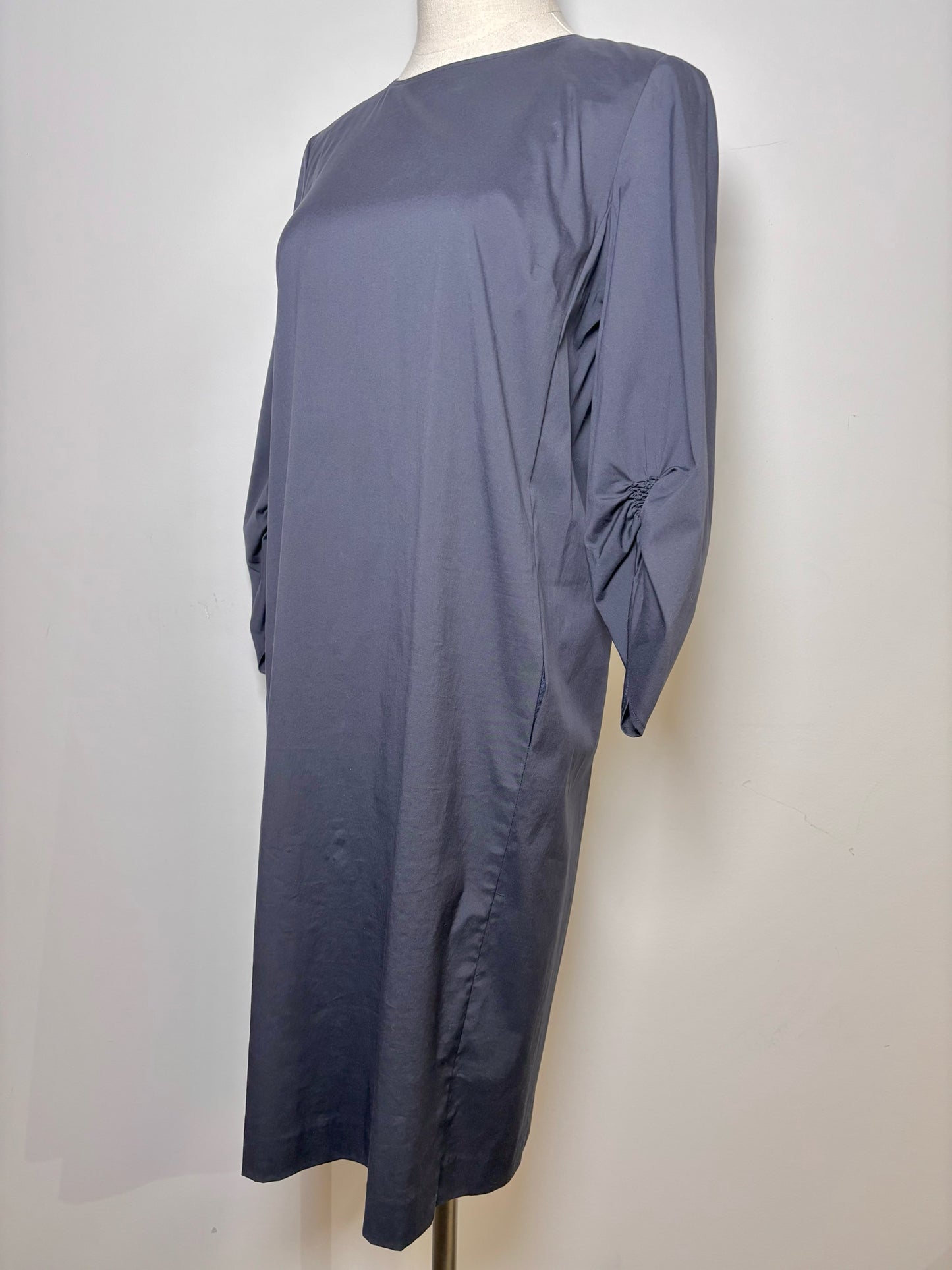Women Size 2 Lafayette 148 Blue Solid Cotton Shift 3/4 Sleeves Dress