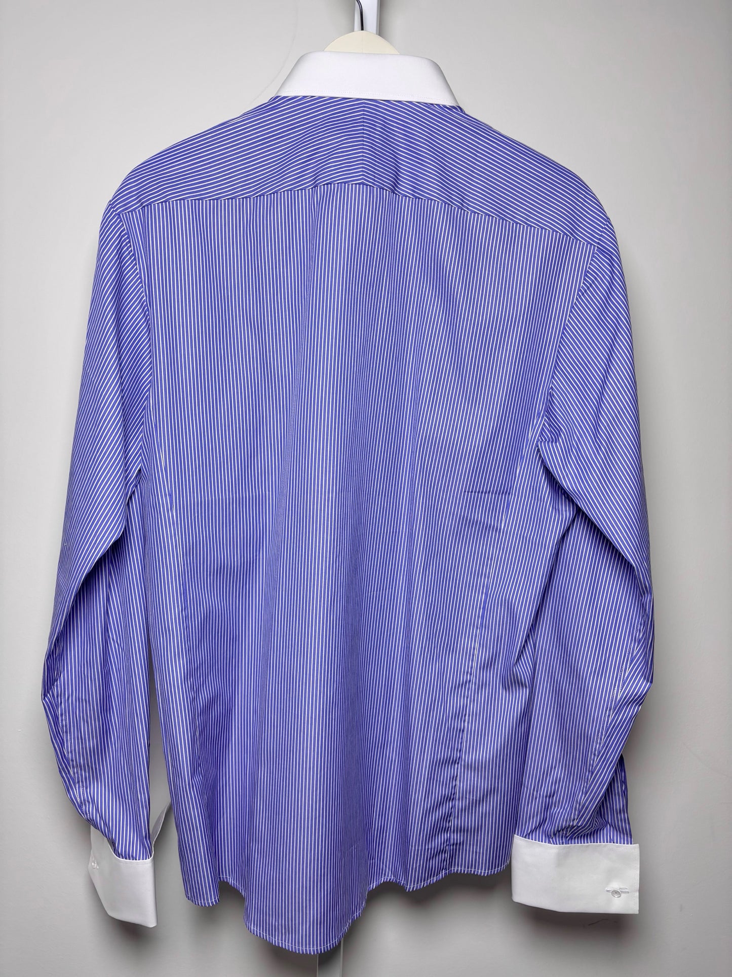Mens Size 16 PINK Thomas Pink Jermyn Street Lond Blue, White Cotton Stripe Shirt