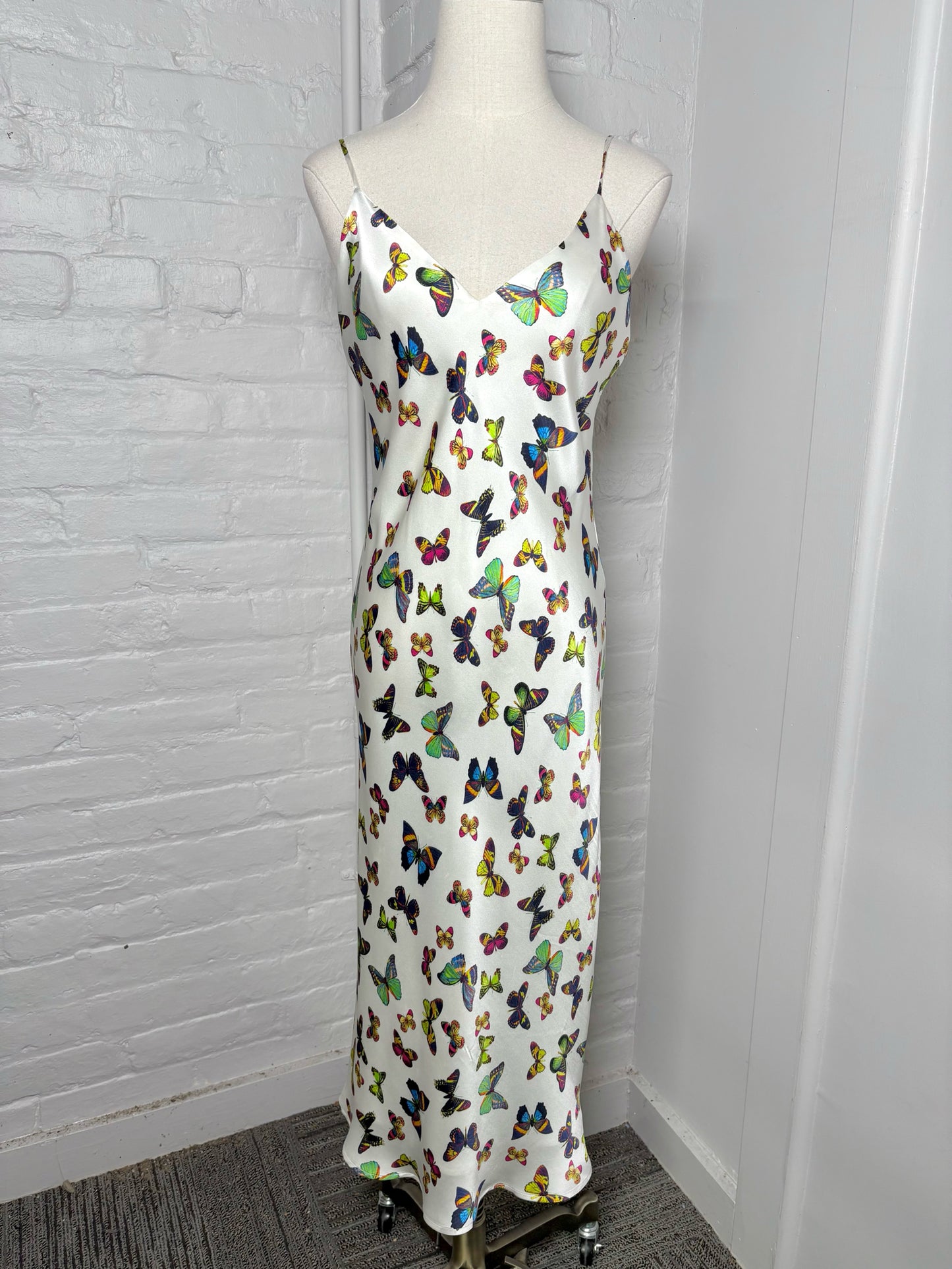 Women Size 4 L'Agence Cream Butterflies Midi Slip Dress