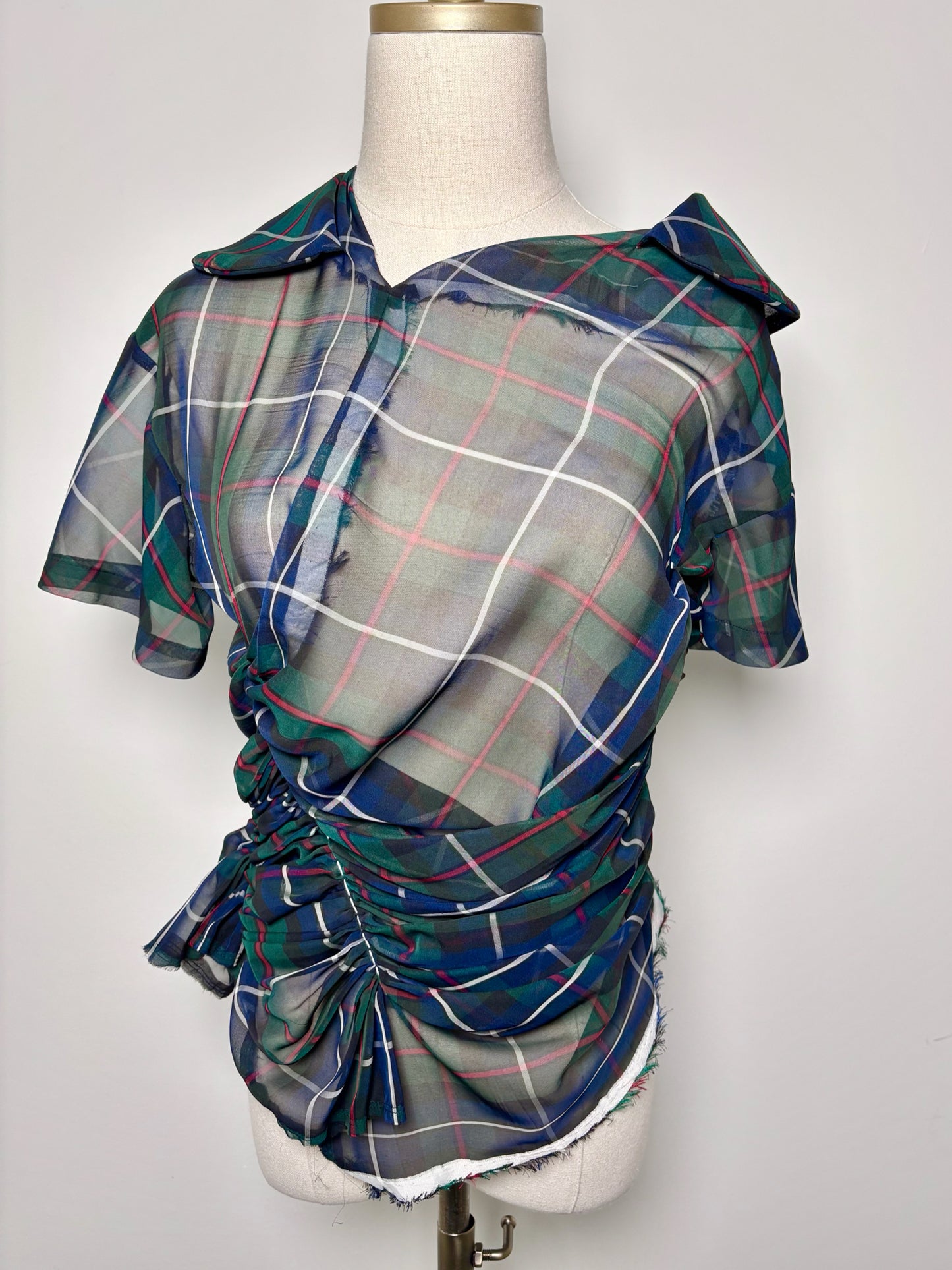 Women Size M Comme des Garcon Green, Blue, Red, White Plaid Polyester Shirt