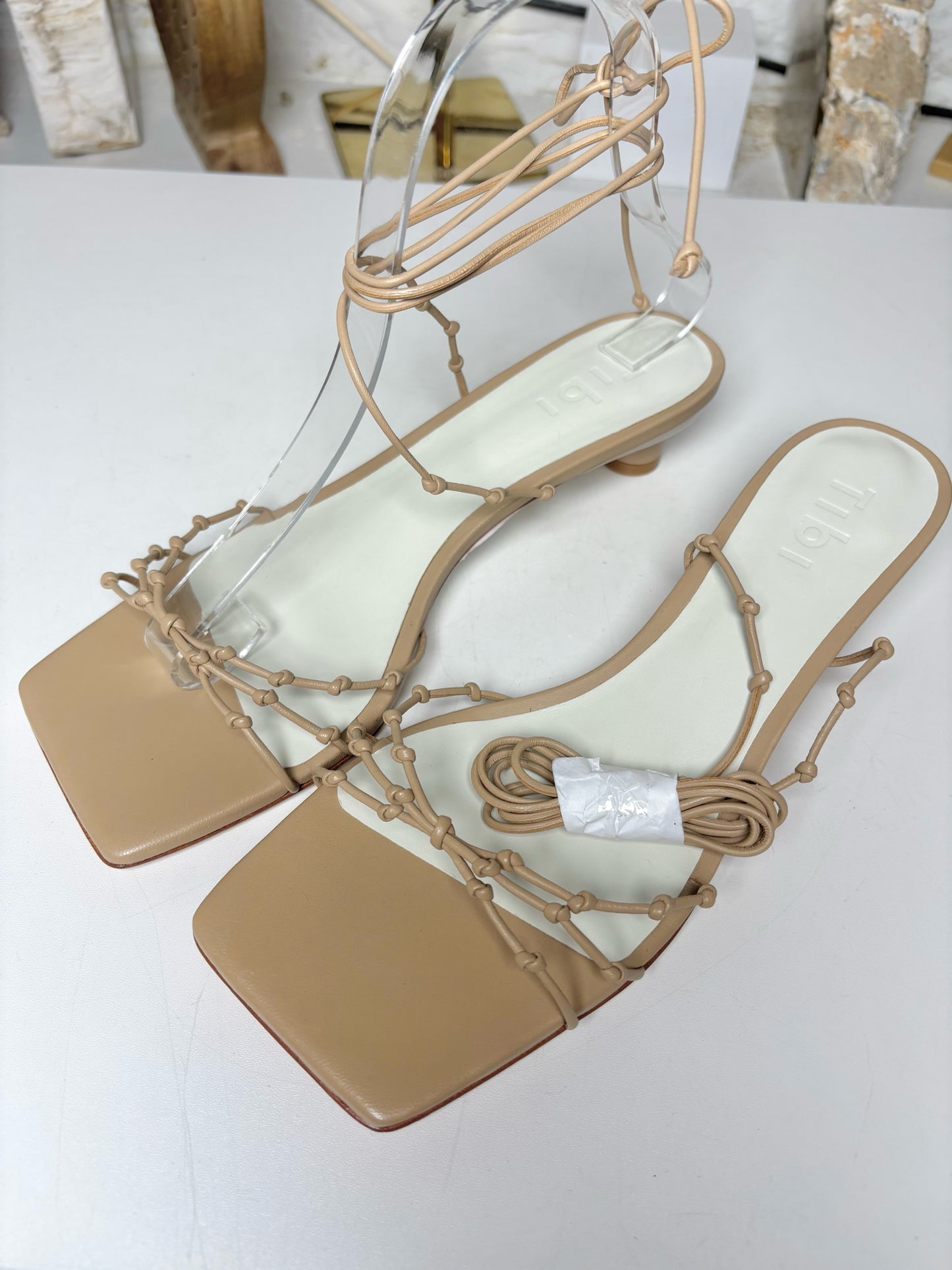 W Shoe Size 38 Tibi Khaki Leather Cowhide NWOT Sandals