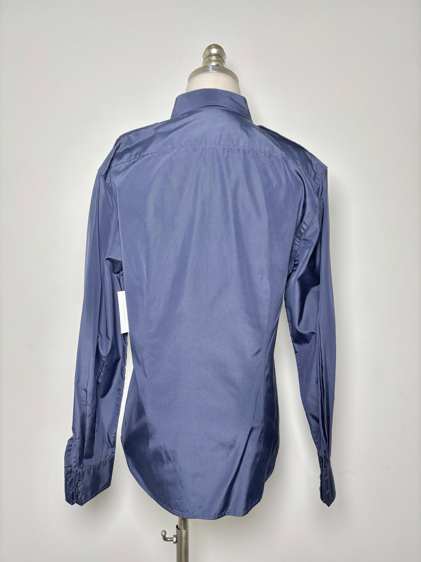 Women Size 10 Ralph Lauren Black Label Navy Blue Solid Cotton, Silk Shirt