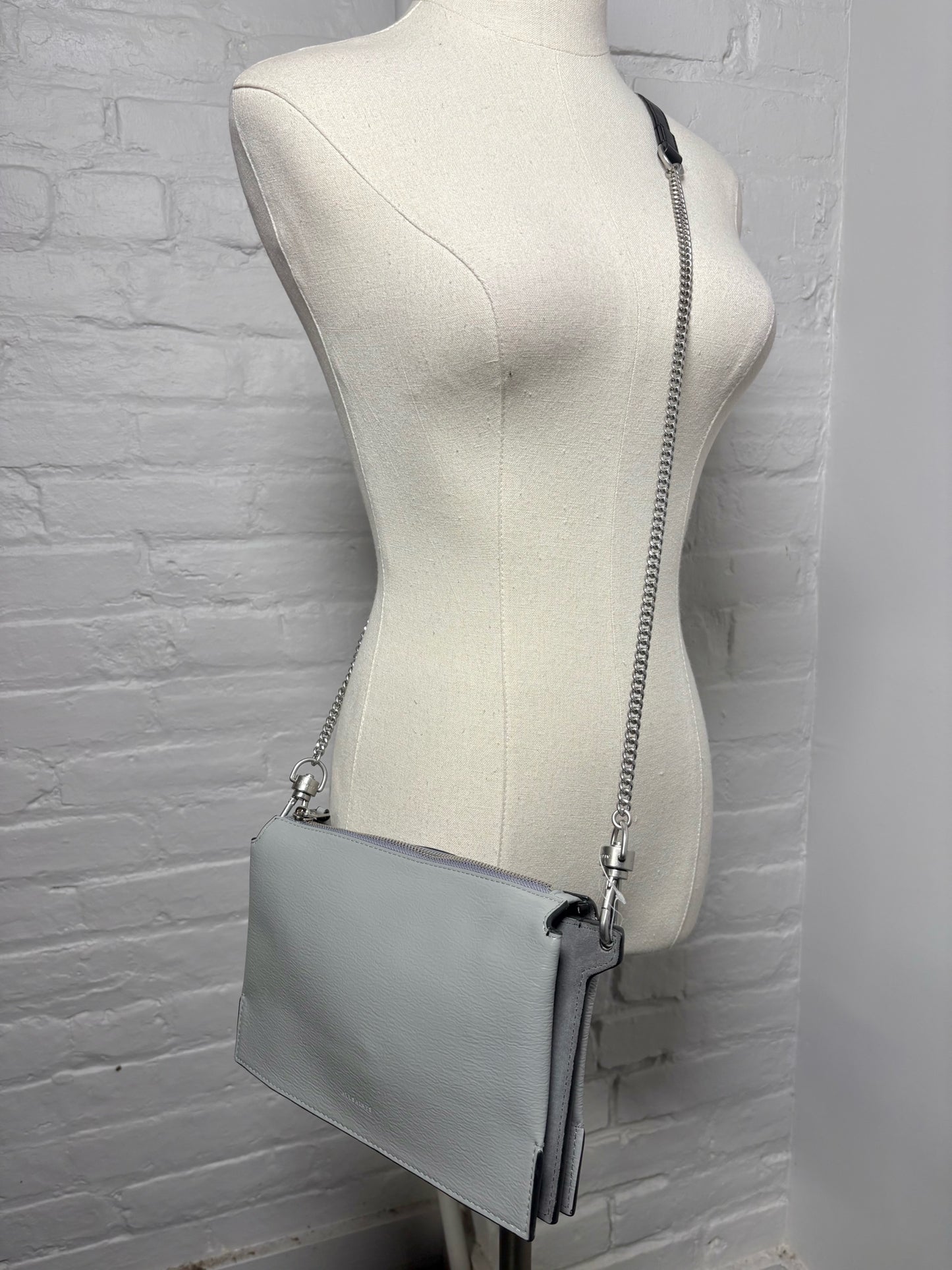 Leather AllSaints Solid Leather Light Gray Small Purse